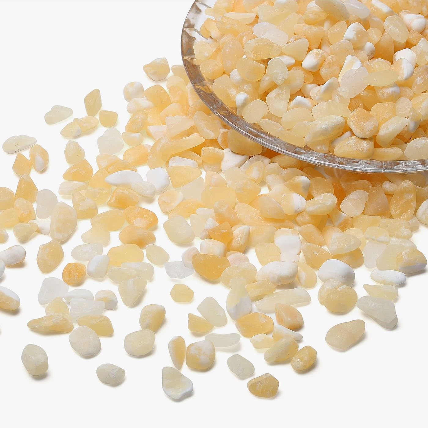 LAIDANLA Yellow Jade 1lb Crystal Polished Tumbled Stones Irregular Shaped Crystal Chips Bulk Natural Gemstone Aquarium Gravel Rocks Vase Filler Fish Tank Gravel Home Decoration