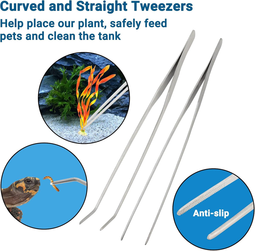 Segarty Aquarium Aquascaping Tools, 6 in 1 Stainless Steel Silver Aquascaping Tools Kit for Aquatic Plant Fish Tank, Long Scrapers Spatula Feeding Tweezers Curved Straight Scissors Aquarium Tools