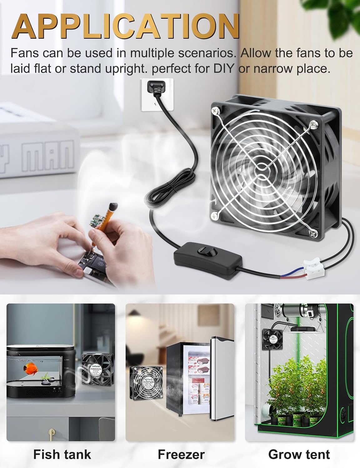EC Muffin Axial Fan with Plug 120mm x 38 mm High Airflow AC Cooling Fan 110V 115V 120V 220V 240V Dual Ball Bearing for Window Xbox Aquarium Cabinet Soldering Cooling Exhaust*