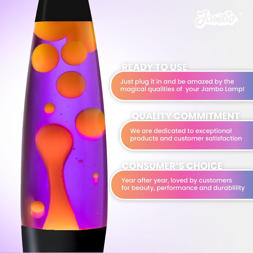 JAMBO 16" Beautiful Lamp- Purple with Yellow/Orange Wax, Relaxing Liquid Lamp for Living Room Office Bedroom Adults Teens Kids, Magma Light, Night Light Nightlight, Home Decor