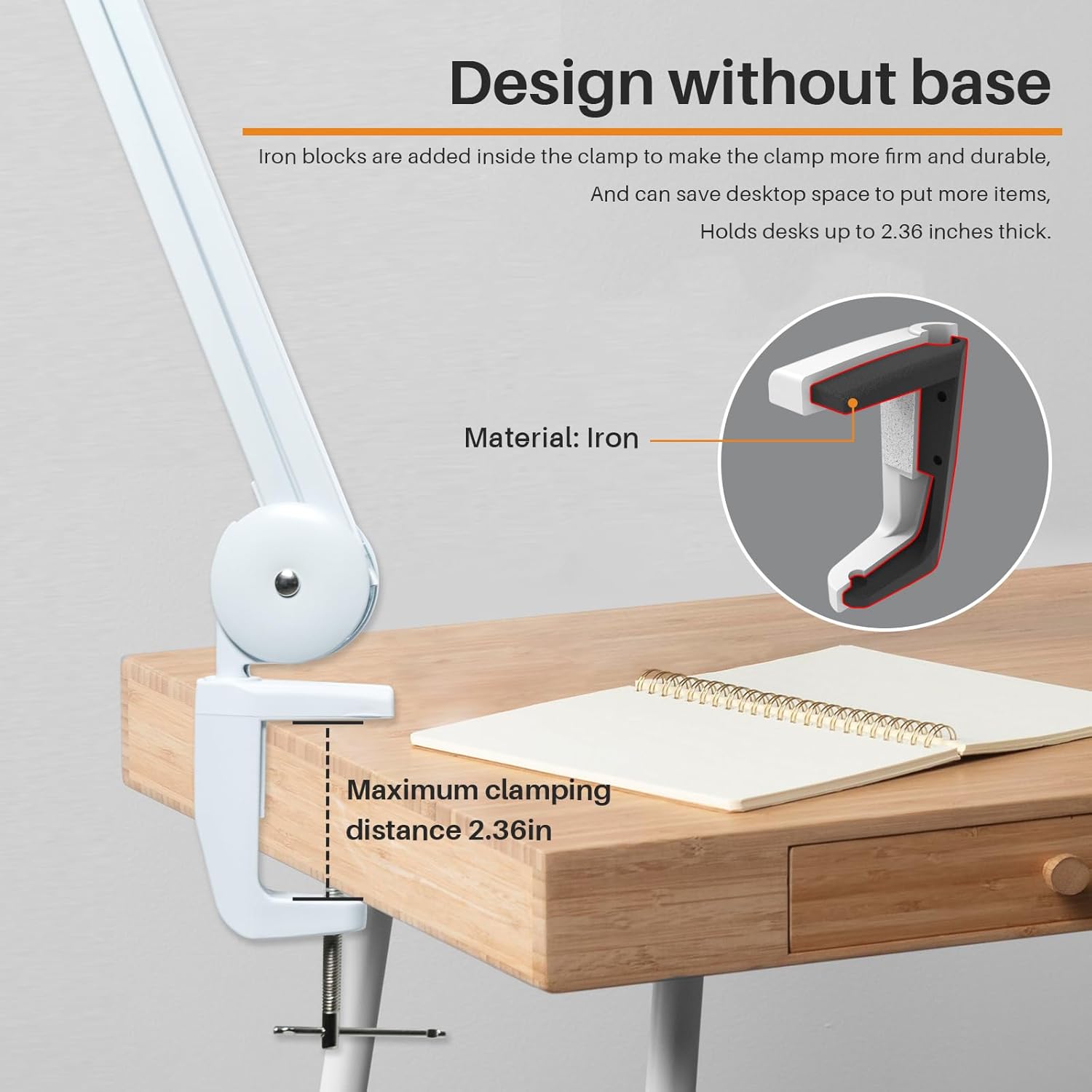 LED Nail Desk Lamp with Clamp, 117PCS LEDs, 2200 Lumens 20 Inch Metal Swivel Arm Dimming Task Lamp for Reading,Desktop Office,Workbench,Architect,Sewing,Study,Home Craft and Nail(White)