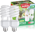 UVB Reptile Light Bulb 5.0, 23W UV Spiral Compact Florescent Terrarium Lamp Ideal for Tropical Reptiles Bearded Dragon Hermit Crab Turtle Leopard Gecko Tank Chameleons Iguanas Snake - 2 Pack