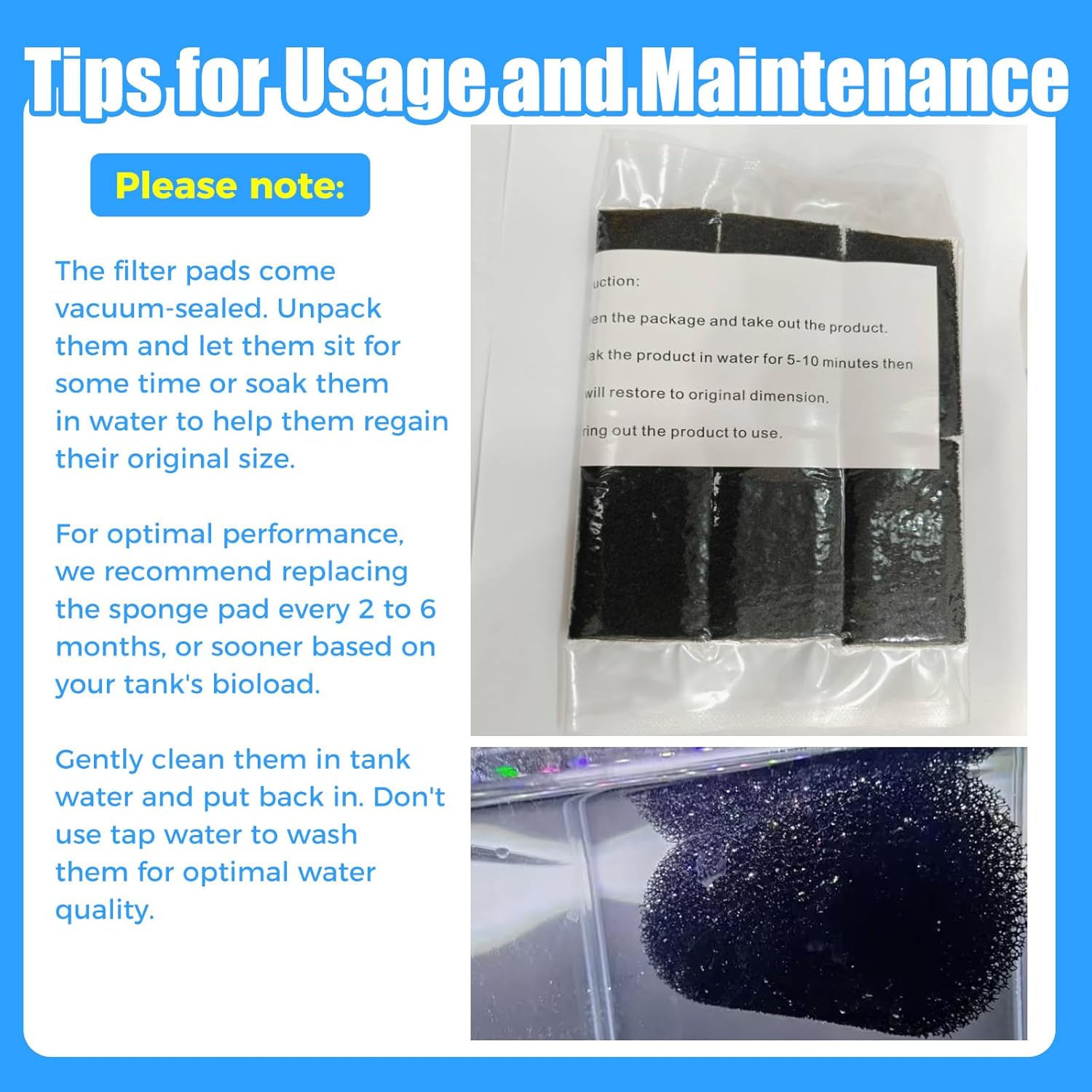 AQUANEAT 6-Pack Pre-Filter Sponge for Aquarium Shrimp Fry Fish Tank Filter 1” Intake, Replacement Foam Cover