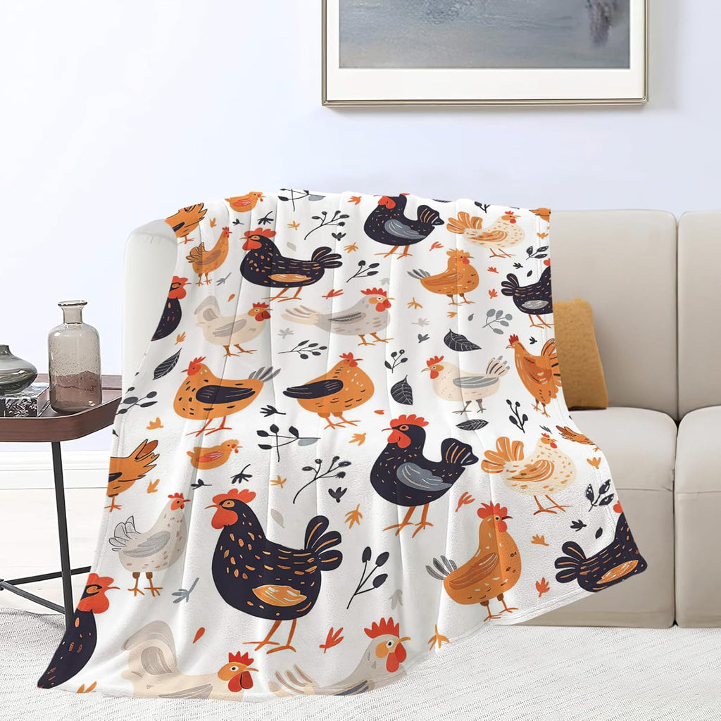 Chicken Blanket Rooster Chicken Throw Blanket Gifts for Kids Girls Boys Adults Women Man Super Soft Cozy Plush Fluffy Fuzzy Fleece Blanket Decor 40''X50''