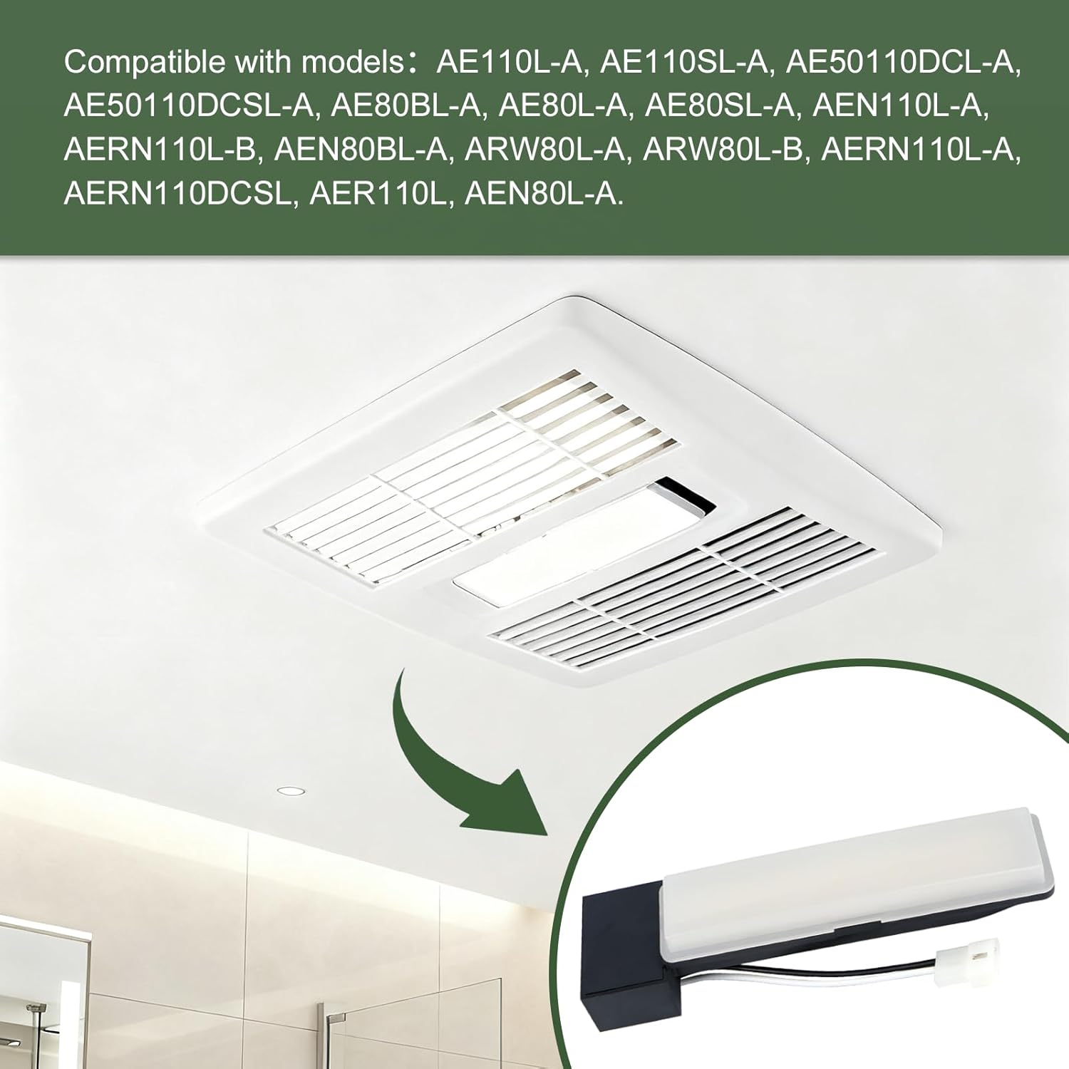 S99271607 Soft Glow LED Light Module for Bathroom Fan，Compatible with Broan-Nutone, Replaces AE110L-A, AE110SL-A, AE50110DCL-A, AE50110DCSL-A, AE80BL-A, AE80L-A, AE80SL-A, AEN110L-A, AEN80BL-A Model