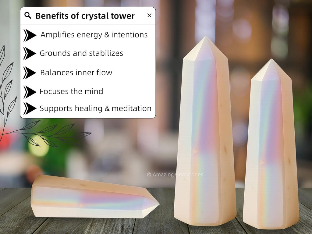 Amazing Gemstone Angel Aura Quartz Crystal Towers ~ Natural Healing Crystal Point Obelisk for Reiki Healing and Crystal Grid (2" to 3" Inch)