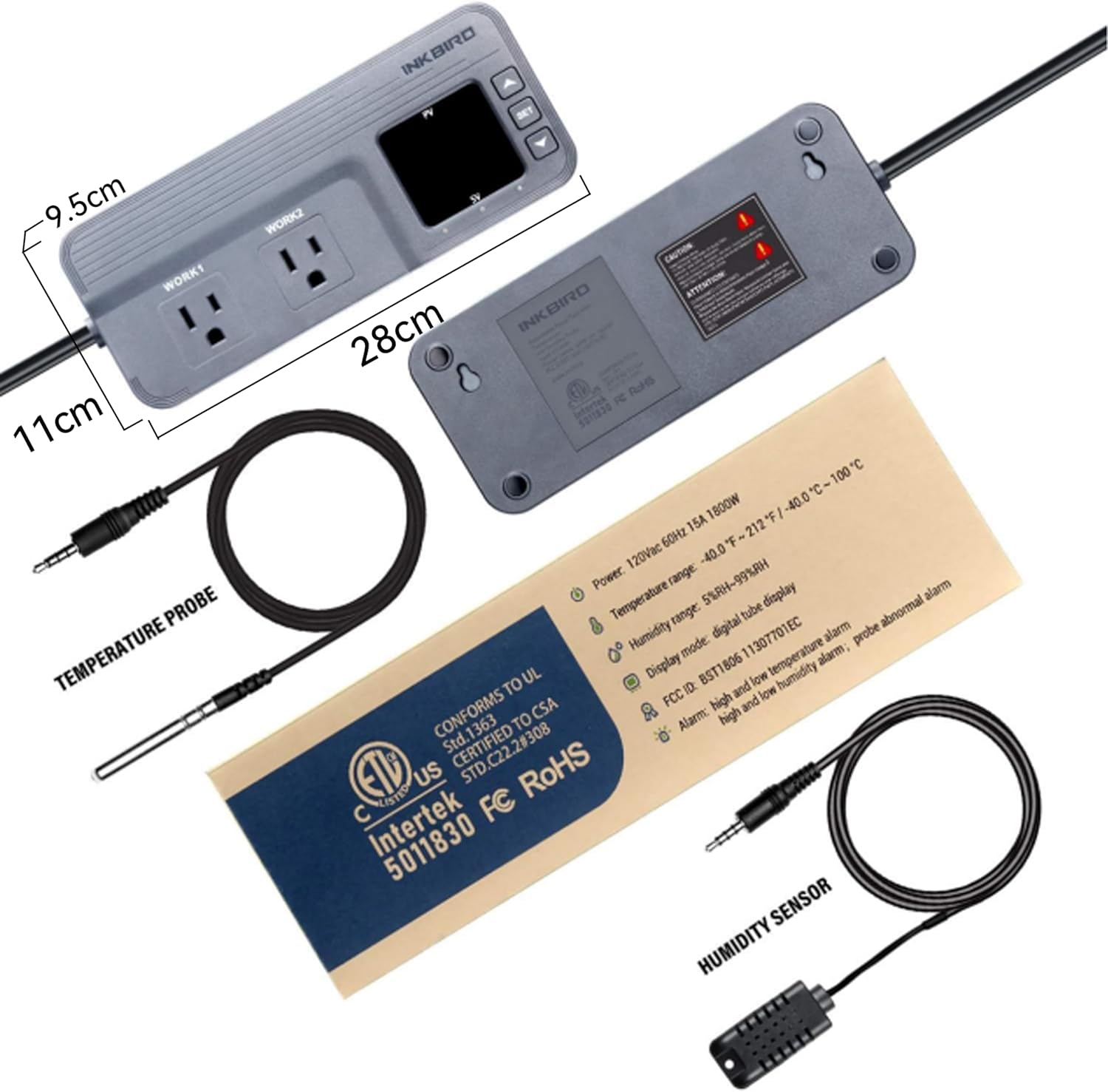 Inkbird Temperature and Humidity Controller ITC-608T Pre-Wired Dual Stage Thermostat 120VAC 15A 1800W ETL Listed Mushroom Greenhouse Homebrew