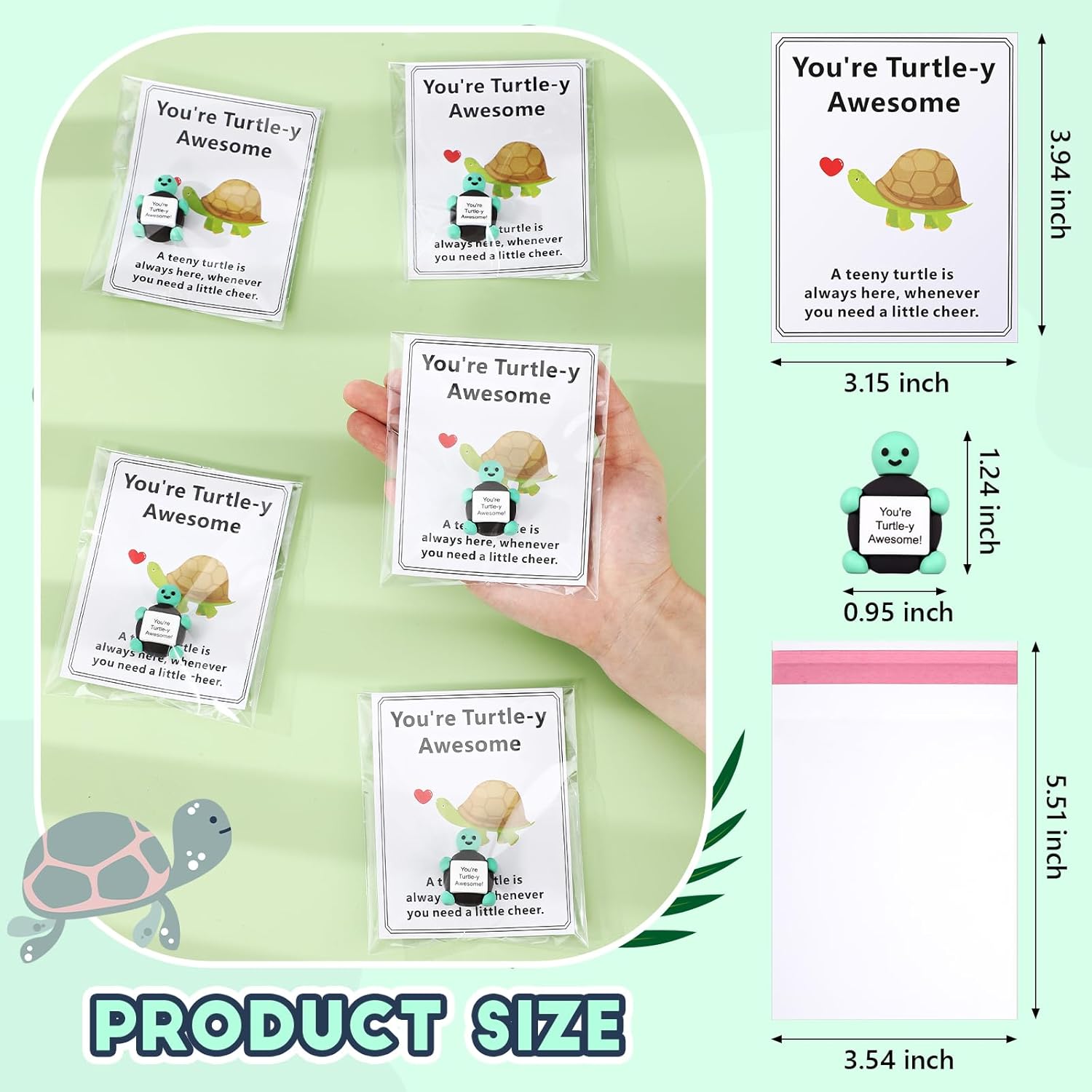 Gejoy 75 Pcs Inspirational Turtle Gifts Bulk Include 25 Mini Rubber Turtle 25 Motivational Card 25 Package Bag You're Turtley Awesome Positive Gifts for Employee Coworker Staff Teacher Team Friends