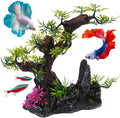 Aquarium Bonsai Tree Decor,Fish Tank Decorations Resin Rock View with Artificial Plants Accessories Betta Goldfish Ornaments Freshwater Saltwater Décor for Small Fish Shrimp