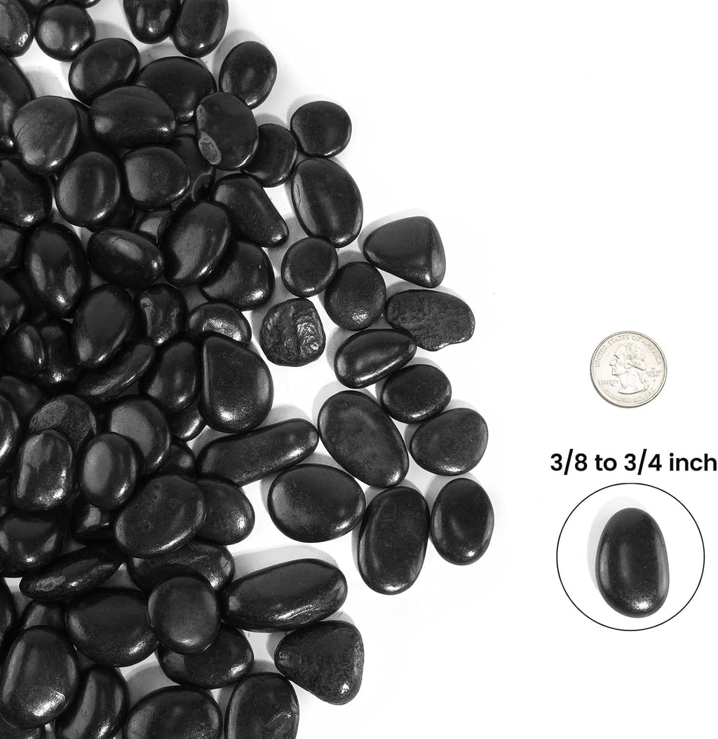 2 LBS River Rocks, StoneCreek, Decorative Garden Stones for Plant Landscaping, Polished Gravel Filler Pebbles for Home Decoration, Vases, Succulents, Flower Beds and Fish Tanks (Black, Medium)