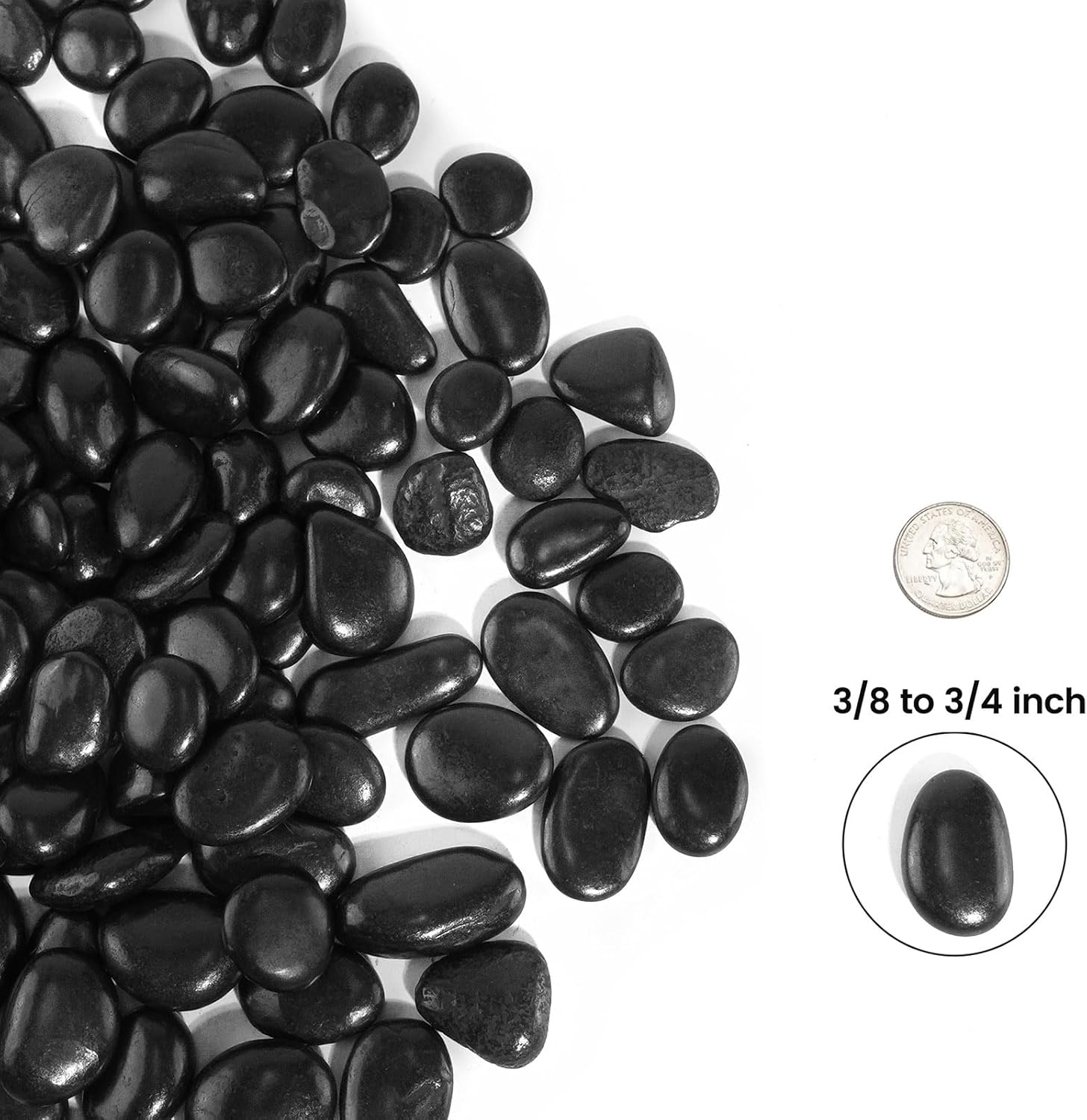 2 LBS River Rocks, StoneCreek, Decorative Garden Stones for Plant Landscaping, Polished Gravel Filler Pebbles for Home Decoration, Vases, Succulents, Flower Beds and Fish Tanks (Black, Medium)