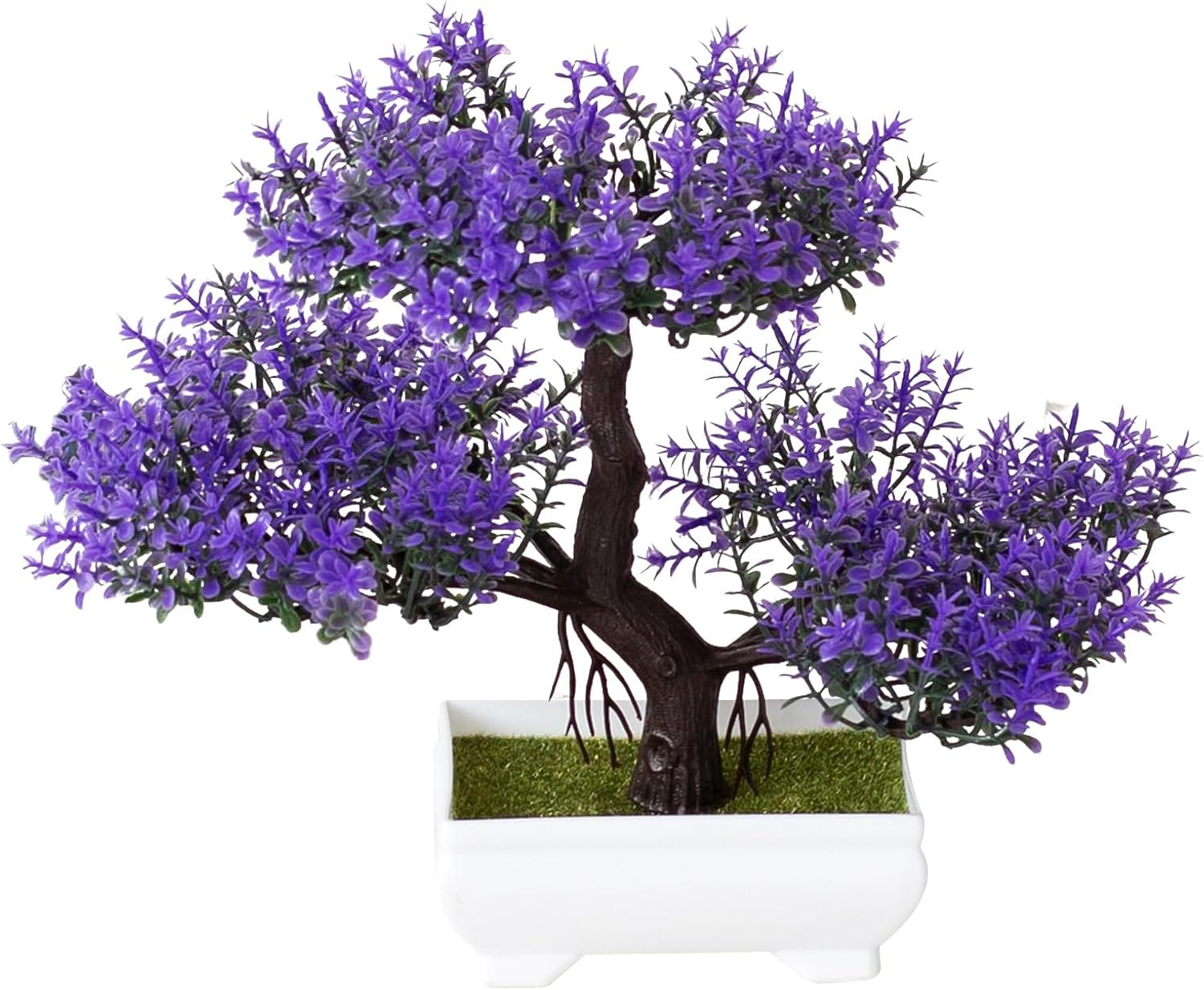 Mini Artificial Bonsai Tree Plants Artificial Plant Welcome Pine Tree with Plastic Cement Pots for Home Office Décor (Purple)