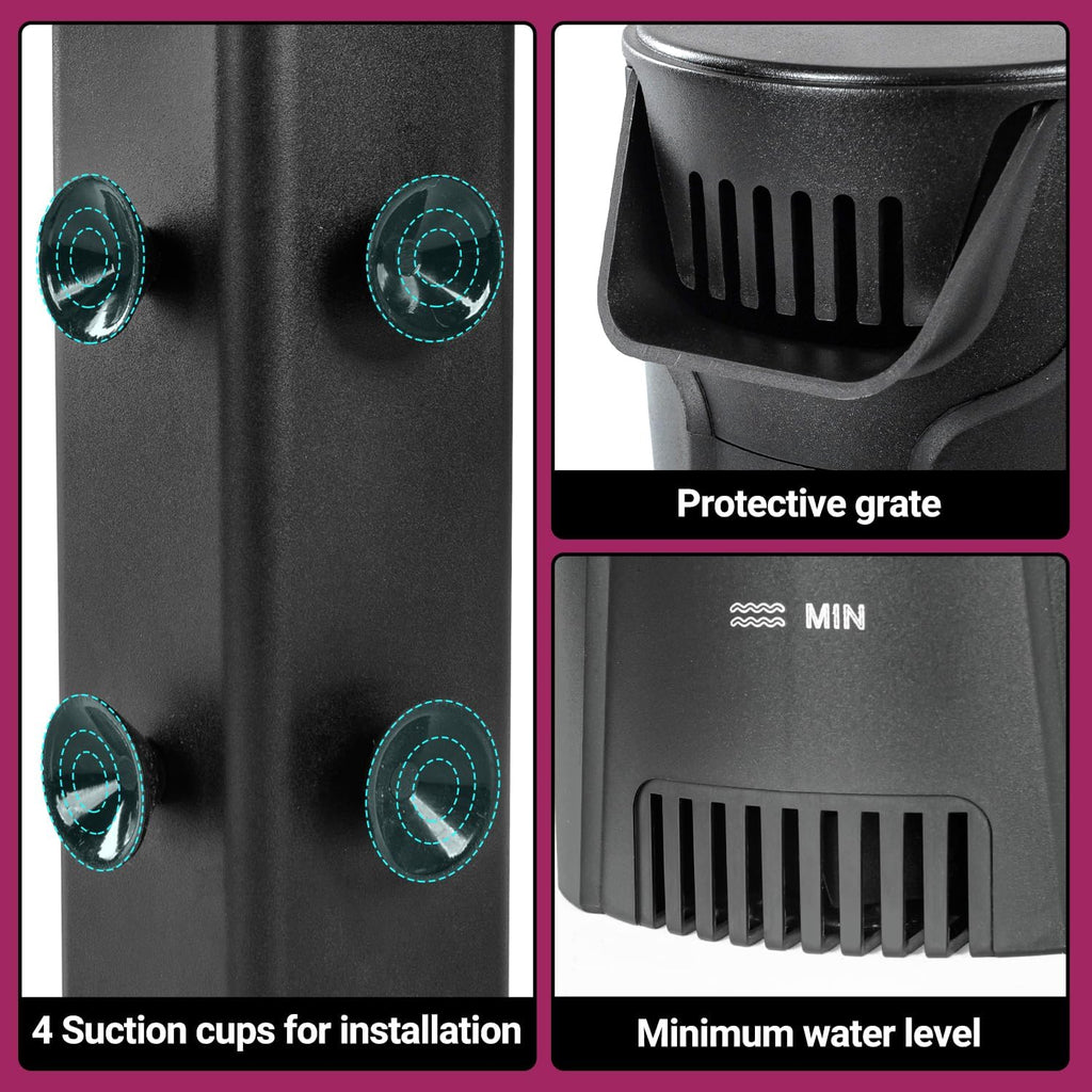 Quiet Internal Aquarium Filter, 3-Stage Bio Filtration Low-Level Waterfall 5W Power Fish Tank Filter with Protective Grate for Up to 20 Gallon Betta Turtle Shrimp Tank, 90GPH (Filter)