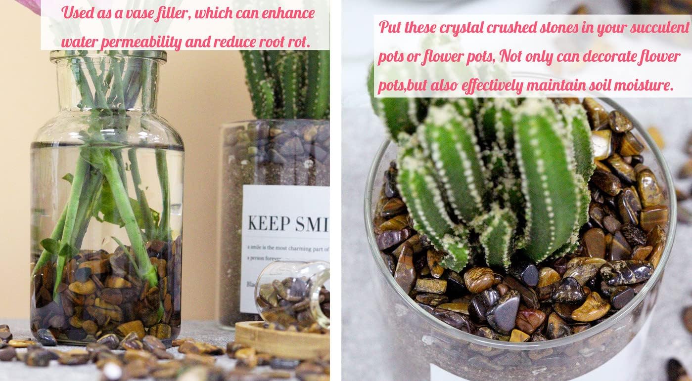 Tiger Eyes Aquarium Gravel Rocks Natural Tumbled Healing Crystal Chips Bulk Gemstones Tumbled Crushed Stones for Fountain Vase Filler Planters Decorative Fish Tank Potted Reiki Energy Balancing 0.44lb