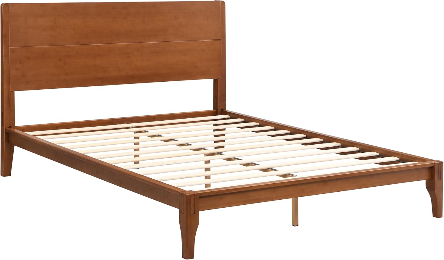 Merax Mid Century Queen Bed Frame with Headboard, Bamboo Wood Platform Bed Frame Queen Size with Wood Slat, Heavy Duty Steel Center Beam for Support, Under Bed Storage, No Box Spring Needed, Brown