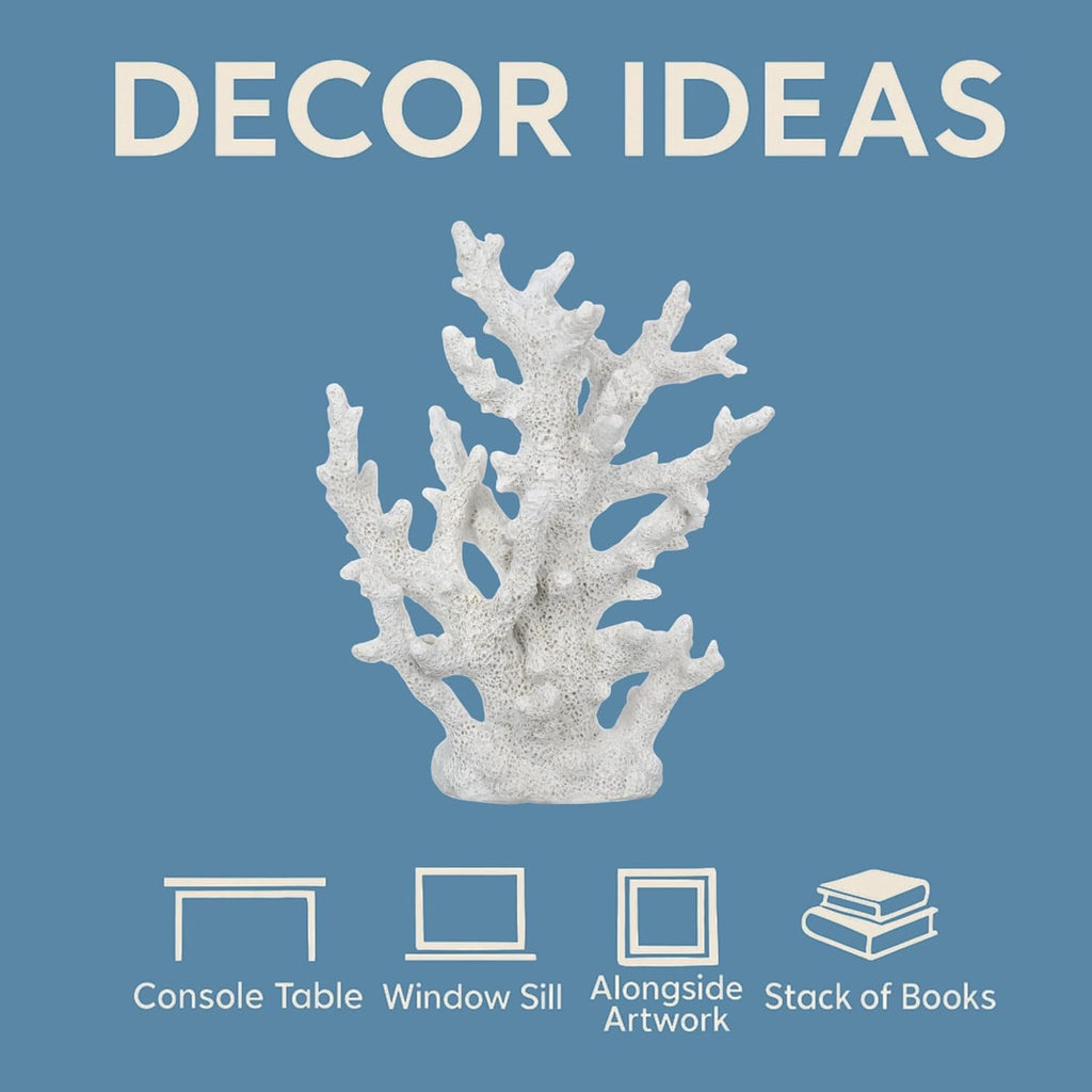 White Coral Decor – Faux Coral Reef Sculpture (9.5x7.5x3.5in) – Coastal Coffee Table Decoration - Nautical Shelf and Beach Home Decor