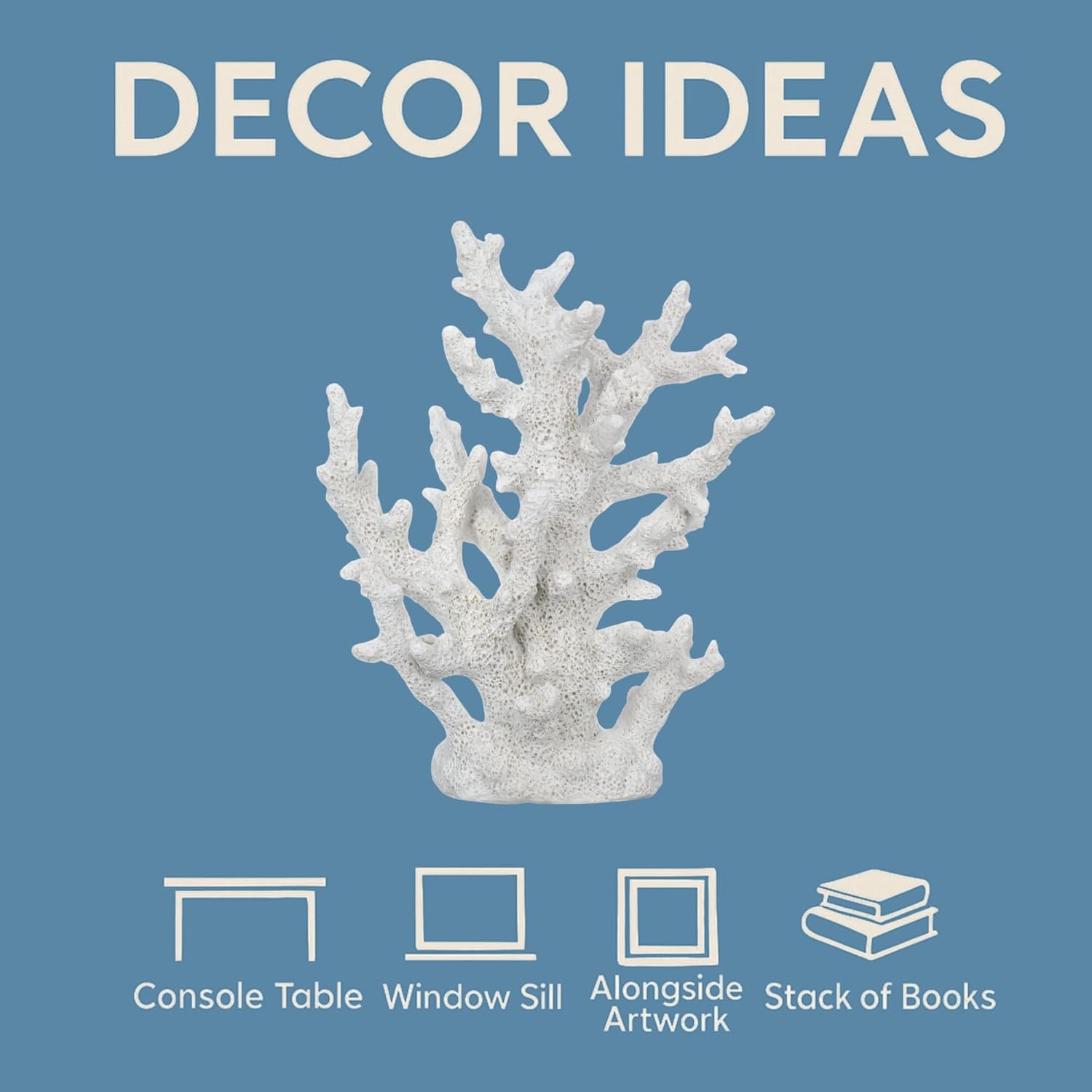 White Coral Decor – Faux Coral Reef Sculpture (9.5x7.5x3.5in) – Coastal Coffee Table Decoration - Nautical Shelf and Beach Home Decor