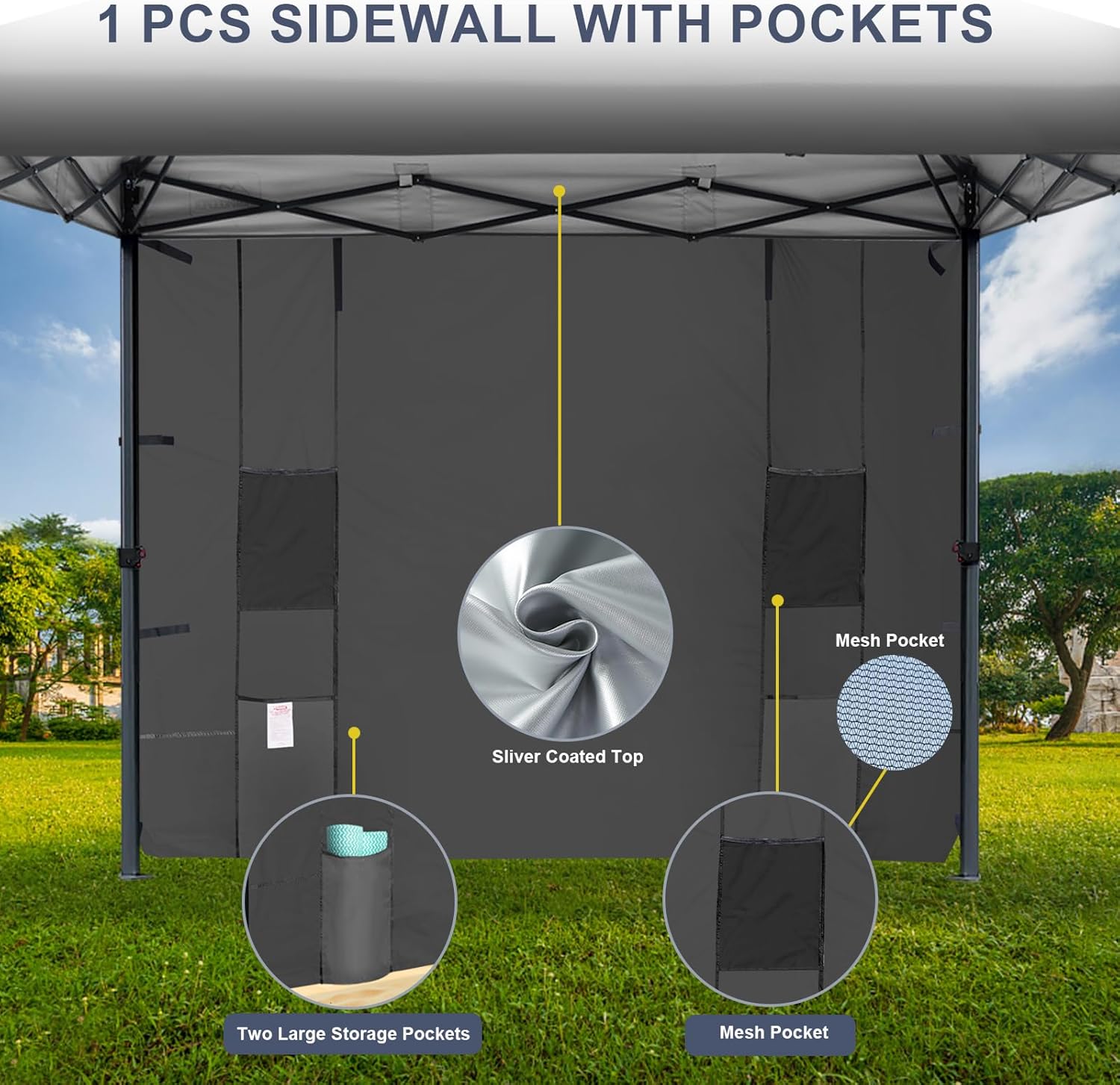 KAMPKEEPER 10x10 Easy Pop Up Canopy Tent with Sidewalls, Instant Outdoor Shade Shelter with Removable 10FT Sun Walls, Quick Setup Waterproof and UV-Resistant for Patio (Black, 1 sidewall)
