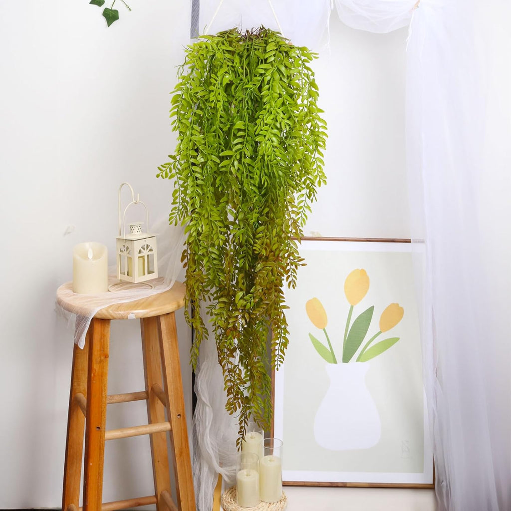 RECUTMS 2 Pcs Artificial Hanging Plants Fake Hanging Plant Faux Ferns Ivy Willow Vine Leaves Wall Greenery Home Garden Wedding Party Indoor Outdoor Decorations(Grass Green)