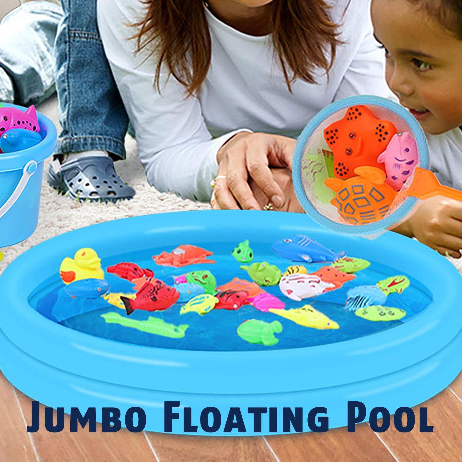 CozyBomB™ Magnetic Fishing Toys Game Set for Kids | Water Table Bathtub Kiddie Pool Party Pole Rod Net, Outdoor Plastic Floating Fish, Toddler Bath Color Ocean Sea Animals Birthday Gift Age 3-5 6 4-8