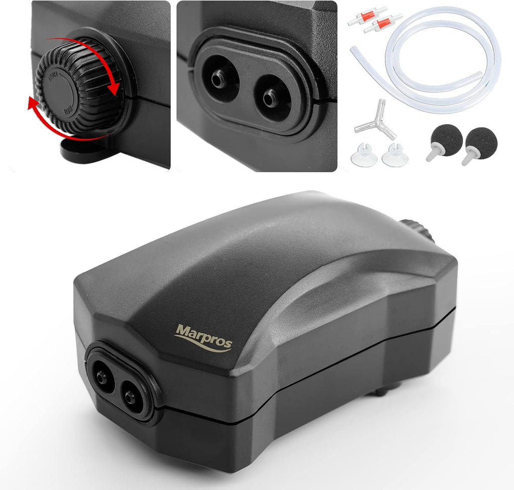 Aquarium Air Pump Single Outlet/Dual Outlet Adjustable Aerator with Accessories for 10-100 Gallon Fish Tank