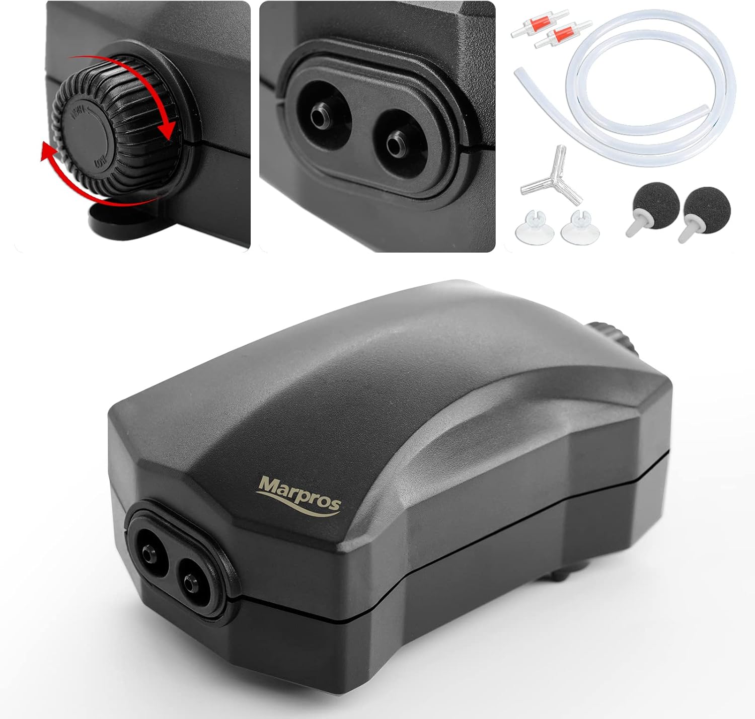 Aquarium Air Pump Single Outlet/Dual Outlet Adjustable Aerator with Accessories for 10-100 Gallon Fish Tank
