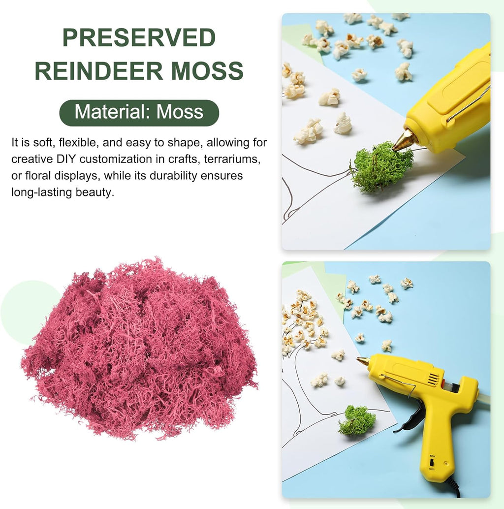 MECCANIXITY 3oz Preserved Reindeer Moss, Dark Pink Decorative Artificial Fake Moss for Potted Plants Indoor Crafts Lichen Centerpieces Decor