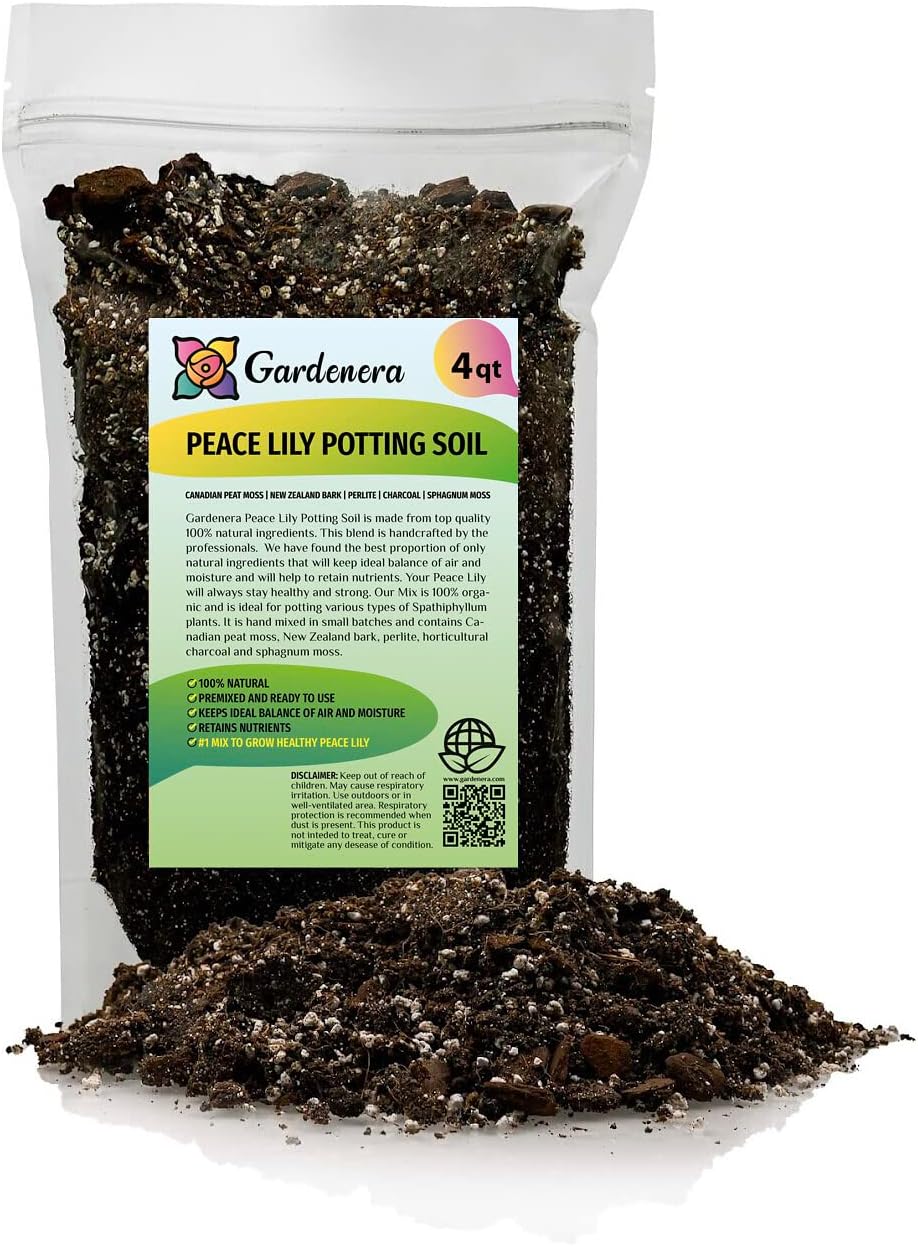 Gardenera's Peace Lily Soil Mix for Thriving Indoor Plants: Hand-Crafted for Optimal Growth [4-Quart Bag]