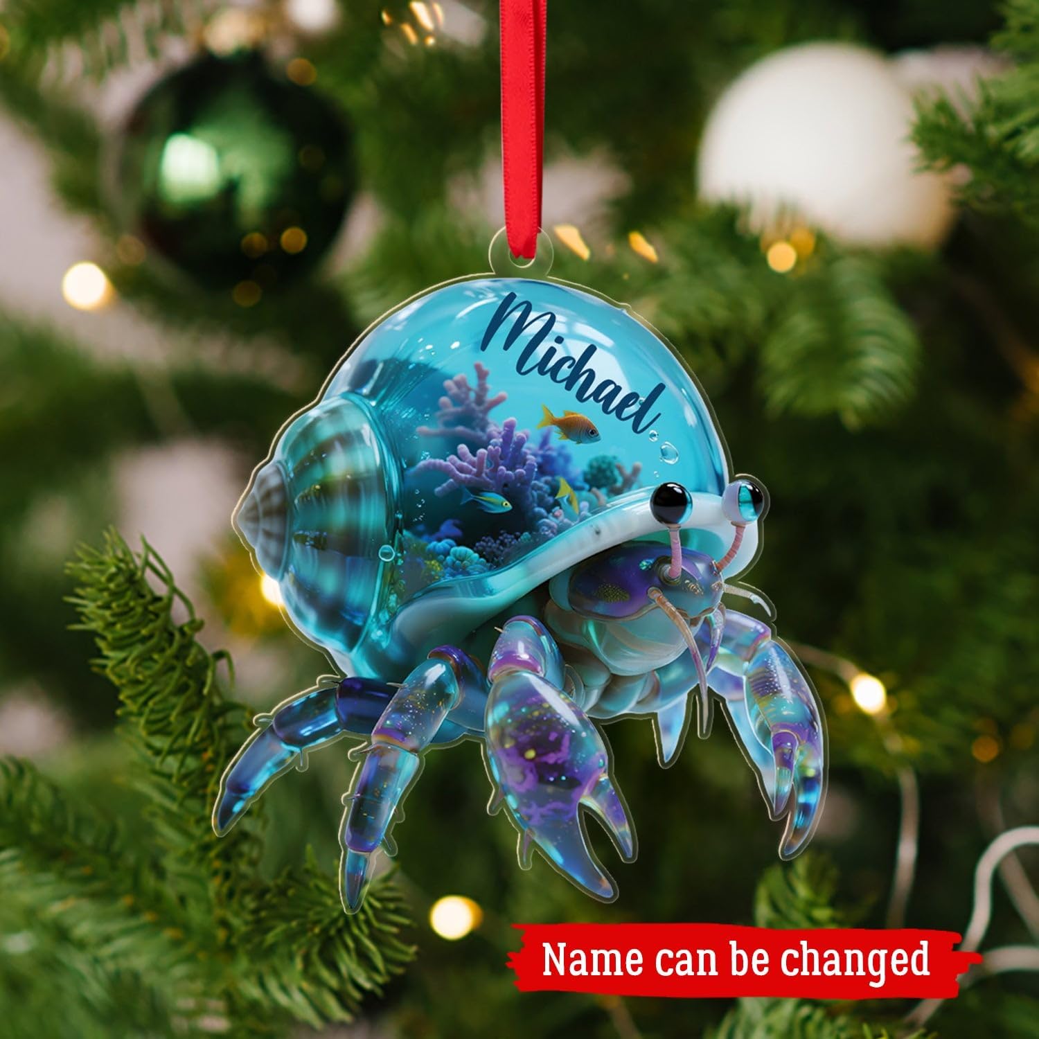 Hermit Crab Christmas Ornament Hanging, Personalized Name Sea Animal Shaped Acrylic Ornament, Coastal Christmas Decor 2025, Gift for Hermit Crab Lover, Custom Name Crabs Ocean Fantasy Ornaments