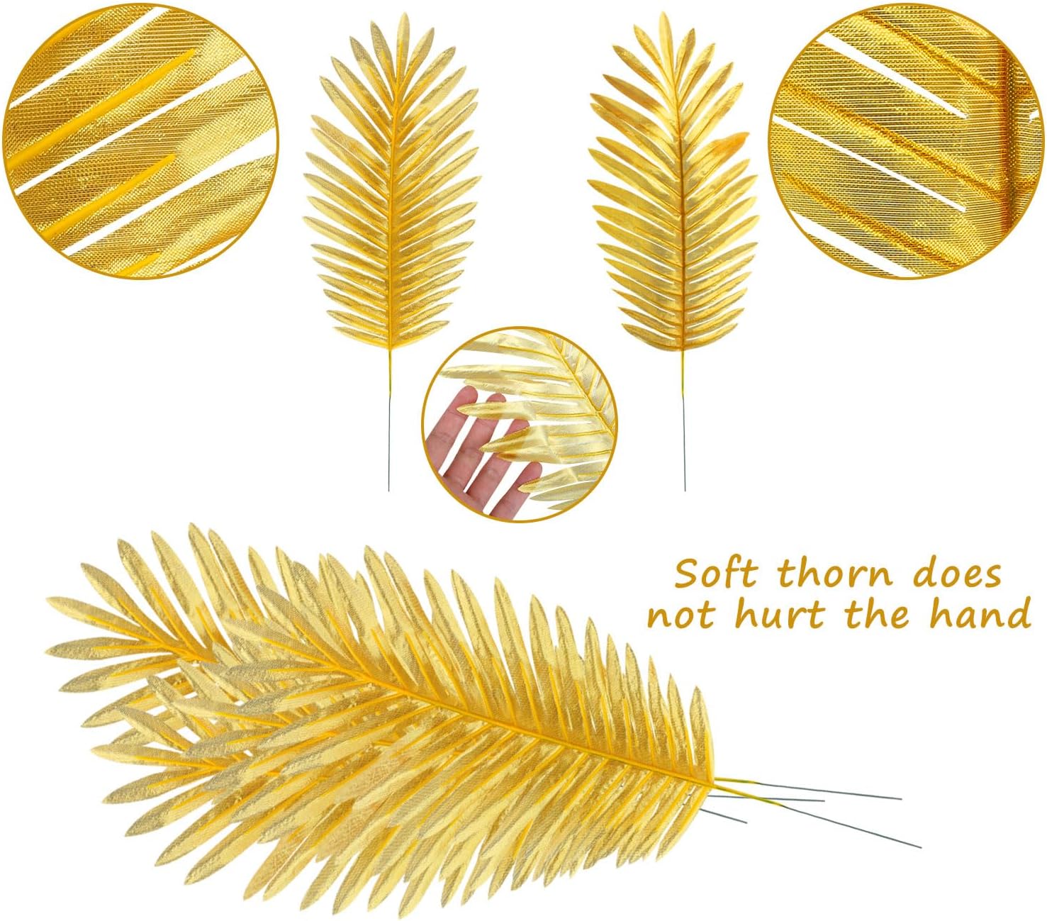 CCINEE 16 PCS Artificial Palm Leaves, Golden Faux Large Palm Fronds Fake Tropical Plant Simulation Safari Leaves with Stems for Home Hawaiian Luau Party Jungle Beach Theme Party Decoration