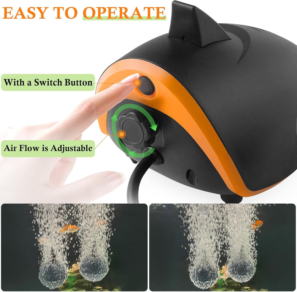 HITOP 4W 110GPH Powerful Aquarium Air Pump: Quiet 2-outlets Aquarium Aerator, Adjustable Fish Tank Air Pump with Accessories, for 20-200 Gallon Tank