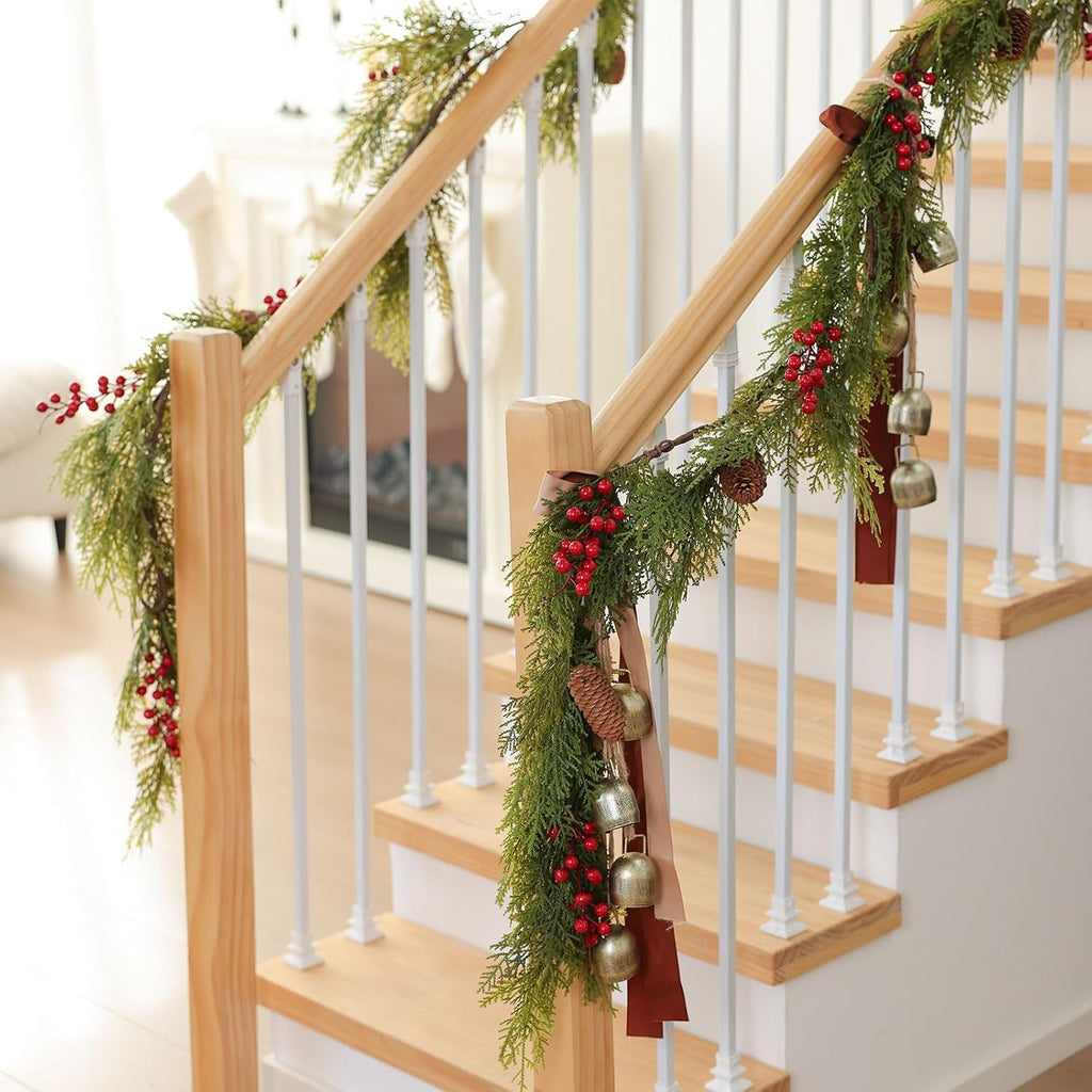 MIZII Christmas Garlands 6 Feet Artificial Pine Garland with Pinecone Berries Faux Greenery Garland Christmas Decorations for Xmas Fireplace Mantle Home Decor Indoor Outdoor (Pine Mix)