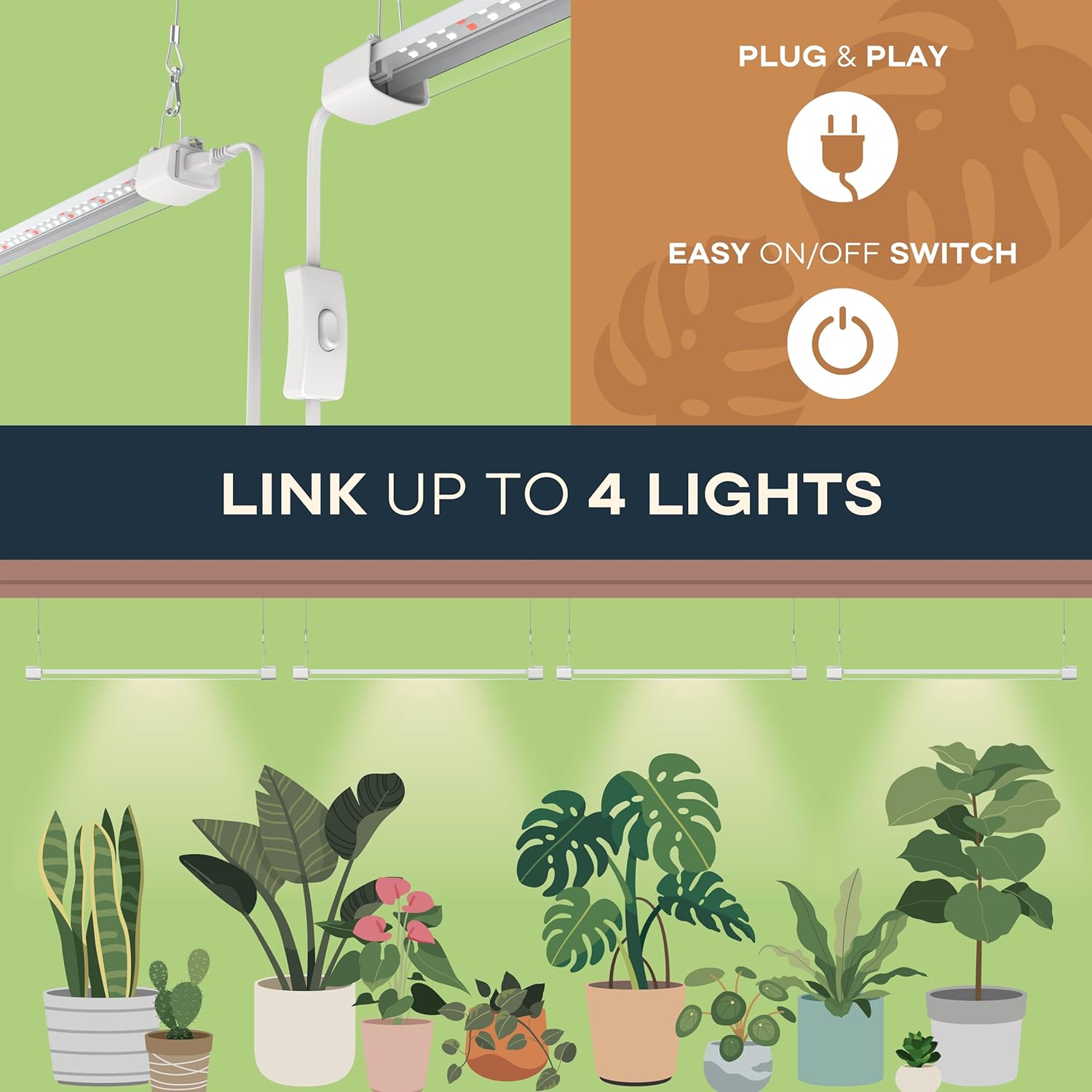 LED Grow Light 2FT Full Spectrum Compact Linkable Lighting Fixture for Indoor Greenhouse Year Round Plant Seedlings, Essential Grow Slim Hanging Suspended Strip