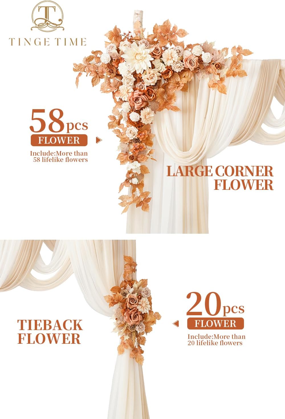 TINGE TIME Artificial Arch Flowers Kit Pack of 5, Wedding Decorations for Reception with Hanging Flowers, Wedding Arch Silk Floral Arrangements Ceremony Backdrop Bridal Shower Outdoor Party Decor