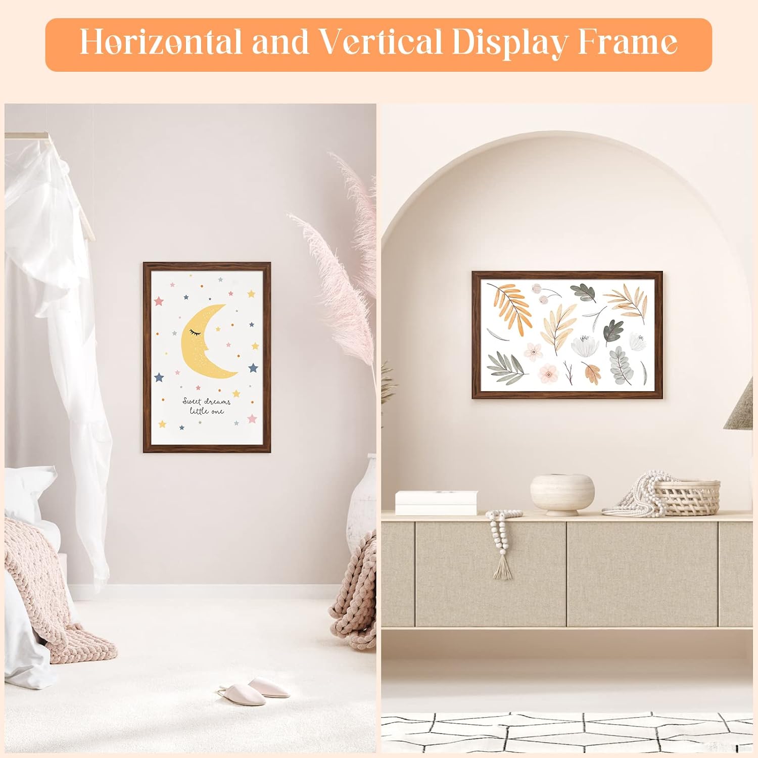 16x24 Wood Frame Brown, Rustic Natural 24x16in Woodgrain Picture Poster Frame, Modern Brown 16 x 24inch Gallery Wall Photo Frame with HD Plexiglass, Horizontal Vertical Wall Mounting Display 1pcs