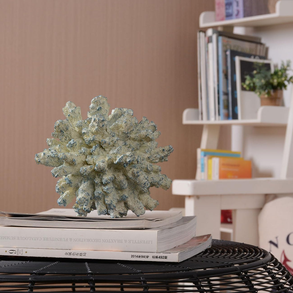 HAUCOZE Artificial Coral Decor Ocean Sculpture Arts Modern Gifts Polyresin Blue 7.1 inch