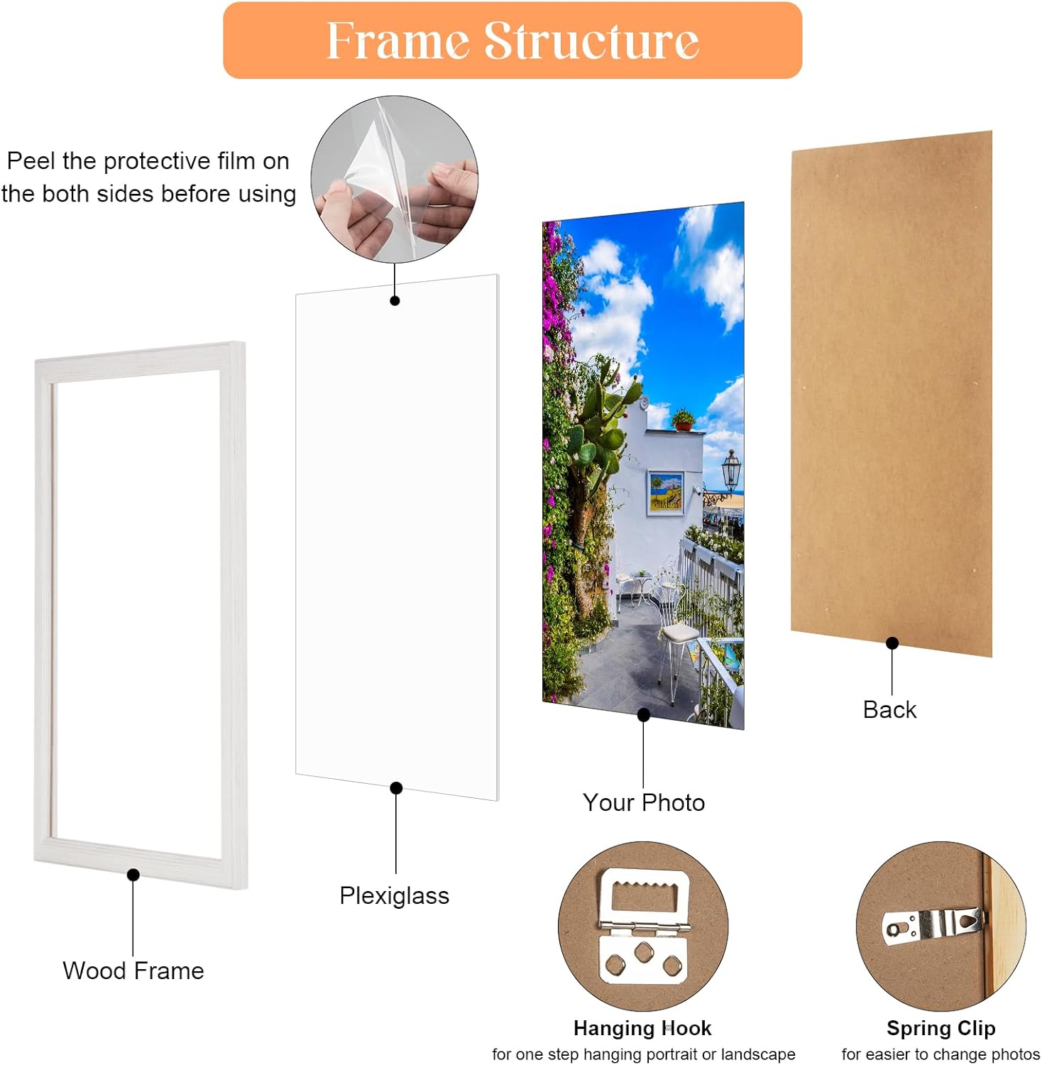 13x17 Wood Frame White, Modern Natural Woodgrain 17x13in Picture Frame, Rustic Wooden 13 x 17 inch Gallery Wall Photo Poster Frame with HD Plexiglass, Horizontal Vertical Wall Mounting Display 1pcs
