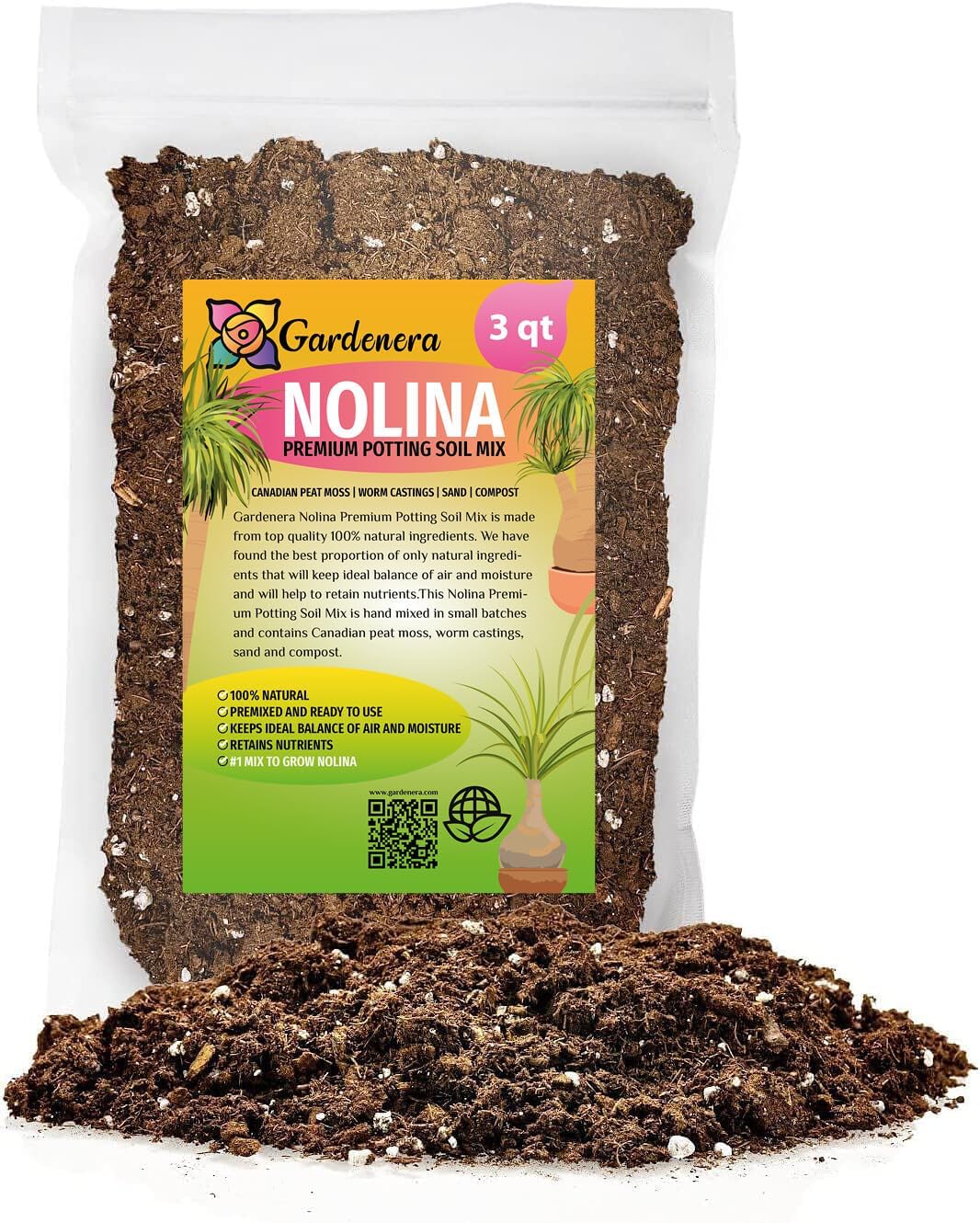 GARDENERA Nolina Plant Potting Soil - Enhance Form and Health with Professional Grade Nutrient-Rich Mix - 3 Quart