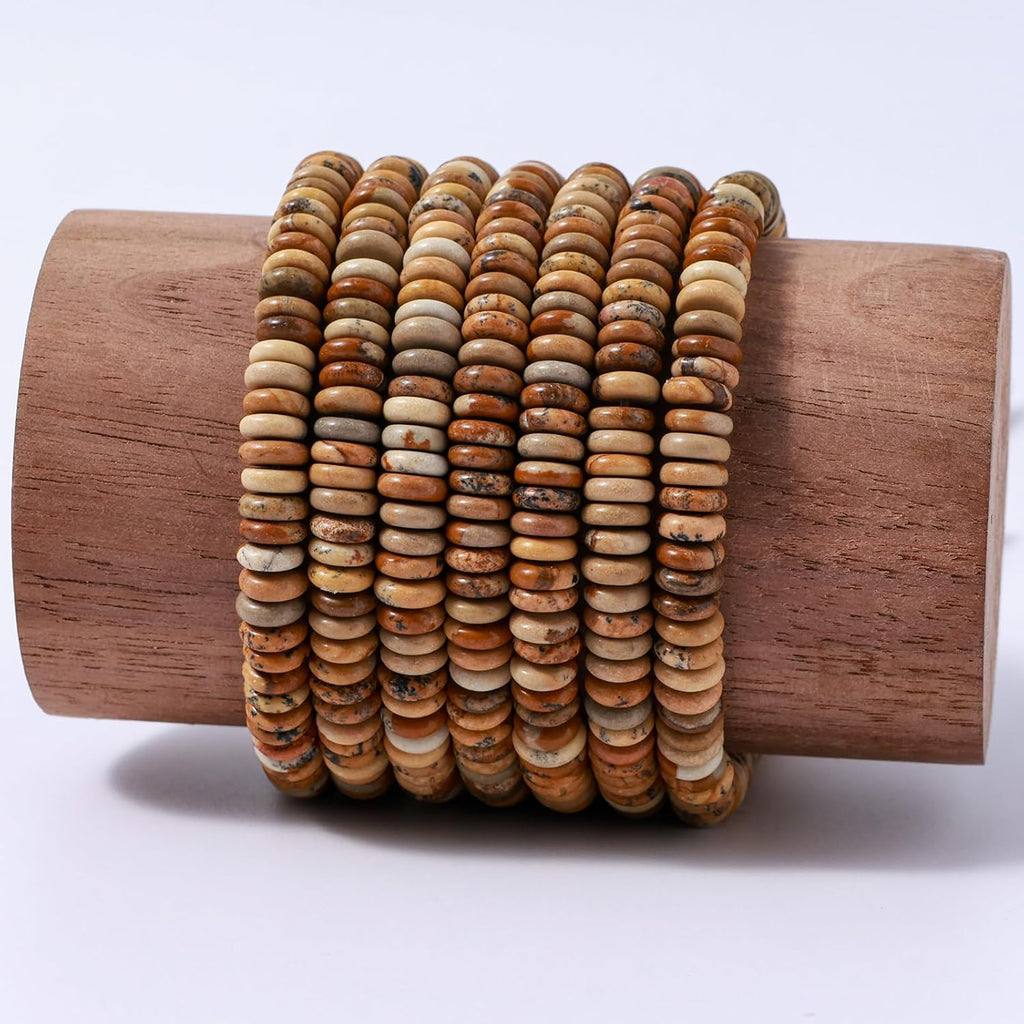 Natural Blown Picture Disk Stone Spacer Beads 6x2mm 38cm/str Flat Rondelle Loose Semi Gemstone Caps for Making Bracelets Necklace