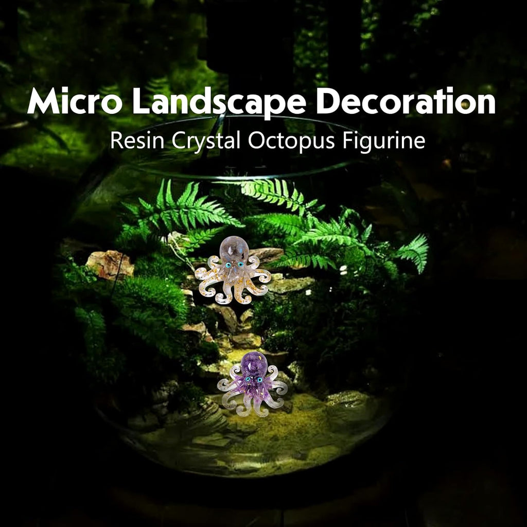 Octopus Decor Aquarium Decorative Resin Glass with Natural Crystal Stone Marine Animals Fish Tank Ornaments Statue Healing Home Decor Ladies Gift 3.93"