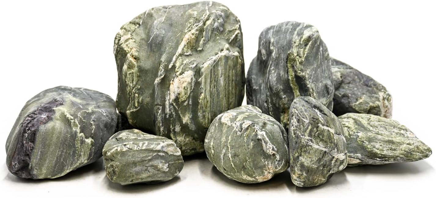 Aquarium Stone Green River Rock 40lb Rocks aquascaping Fish Tank Decor Rocks for Aquariums Fairy Gardens Model Railroads Dioramas Wargaming Mosaic Art(4-10inch/7Pcs)