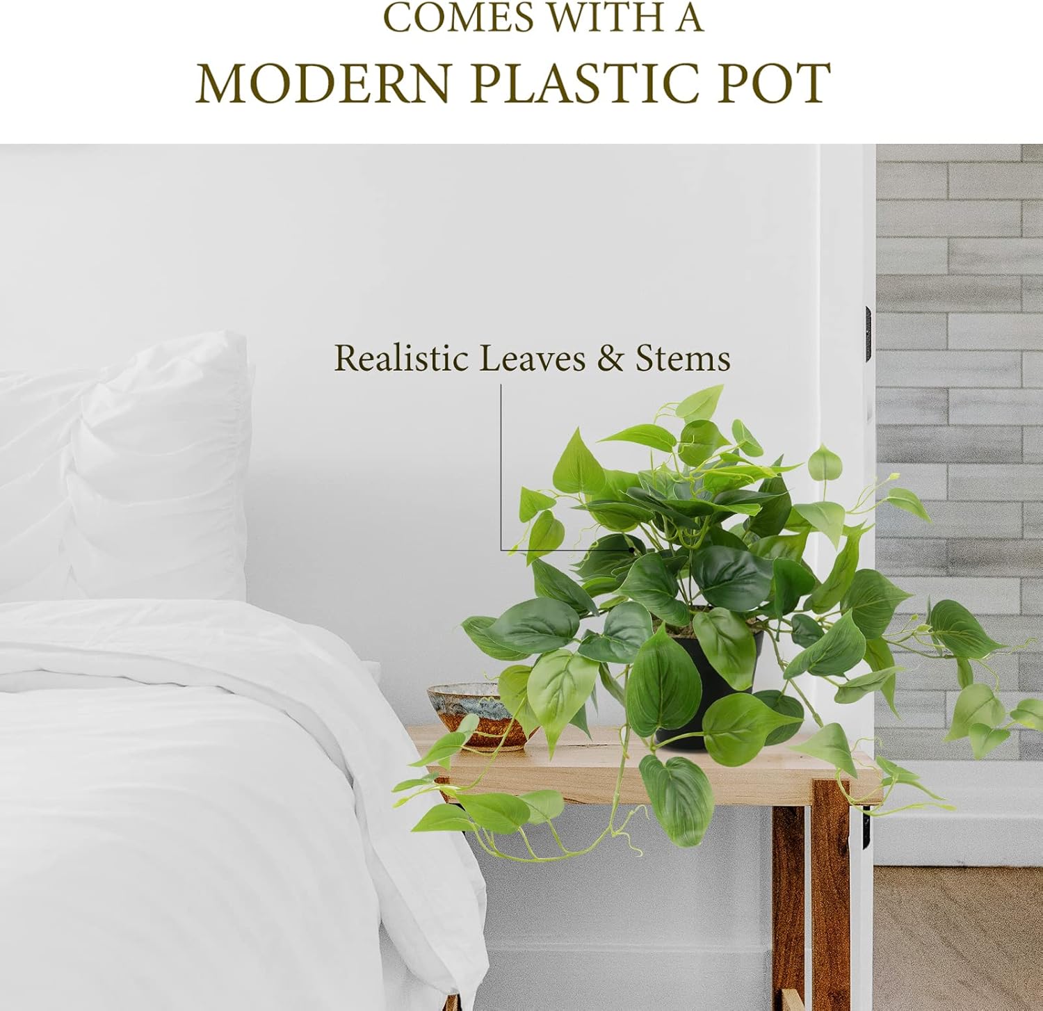 LOYWREE Artificial Scindapsus Aureus Fake Pothos Plants in Black Pots - Realistic Faux Indoor Greenery for Home, Office, Desk, Shelf, Living Room, Bedroom, Balcony, Patio & Garden Decor