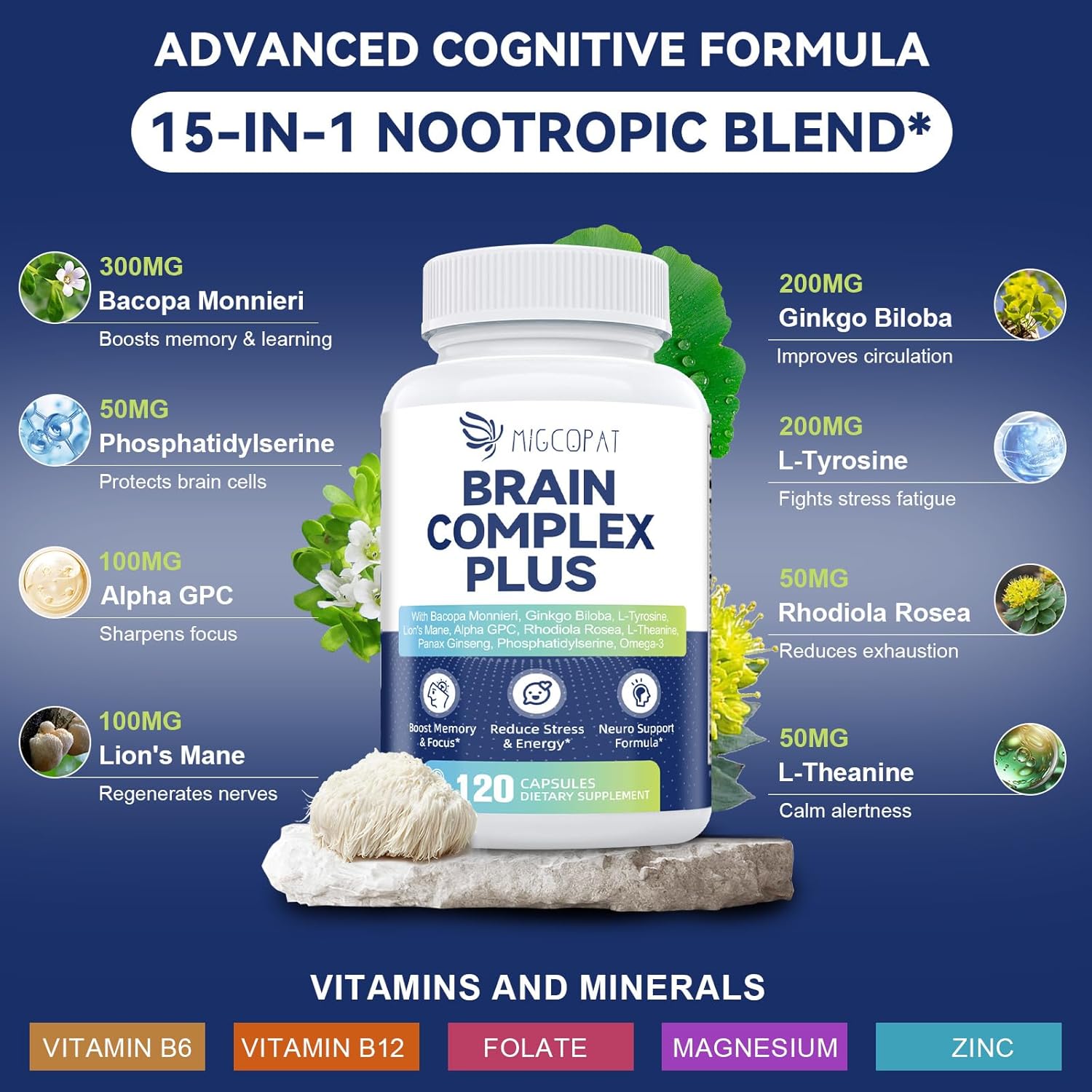 2-Pack Brain Supplements for Memory and Focus | Nootropic with Bacopa Monnieri, Lion's Mane, Alpha GPC, Ginkgo Biloba | Mental Clarity & Cognitive Support | Vitamin B6 & B12 Neuro Health