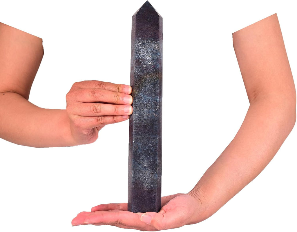 JIC Gem Large Blue Green Ruby Zoisite Quartz Crystal Obelisk Tower Natural Pink Healing Crystal Geode Druzy Point Wand 6 Faceted Reiki Meditation Therapy Decor Crystal Gift 2.6-3.0 Lbs