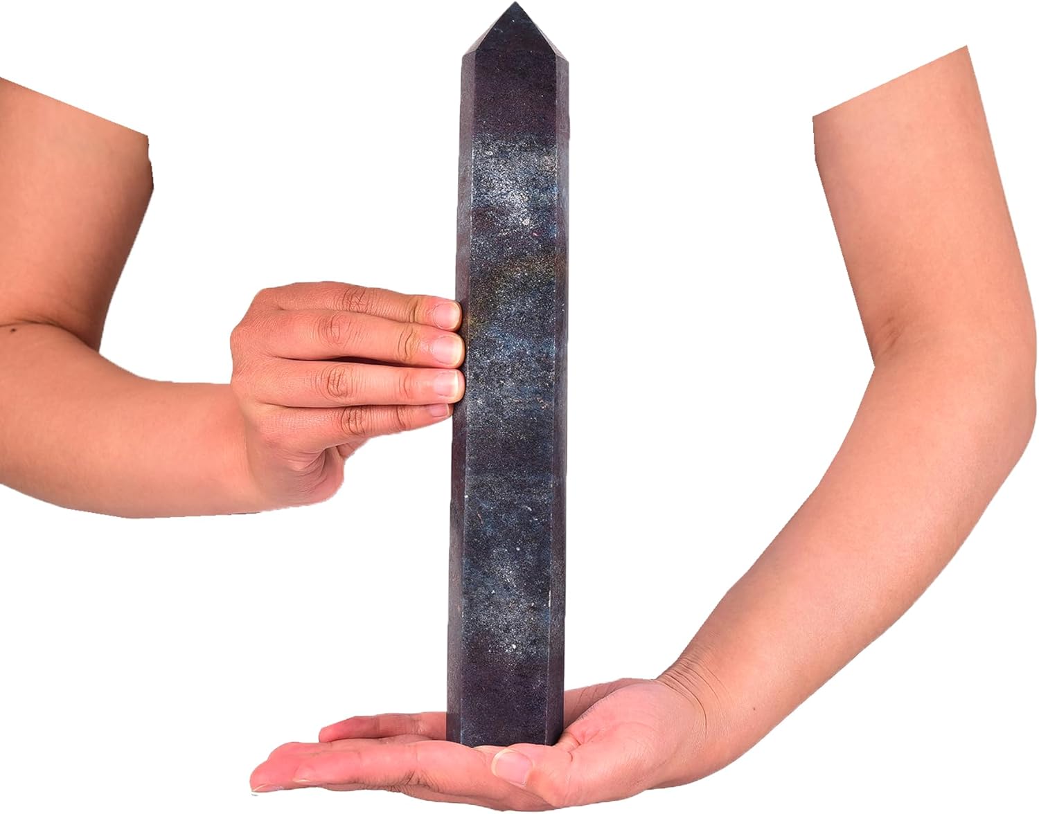 JIC Gem Large Blue Green Ruby Zoisite Quartz Crystal Obelisk Tower Natural Pink Healing Crystal Geode Druzy Point Wand 6 Faceted Reiki Meditation Therapy Decor Crystal Gift 2.6-3.0 Lbs