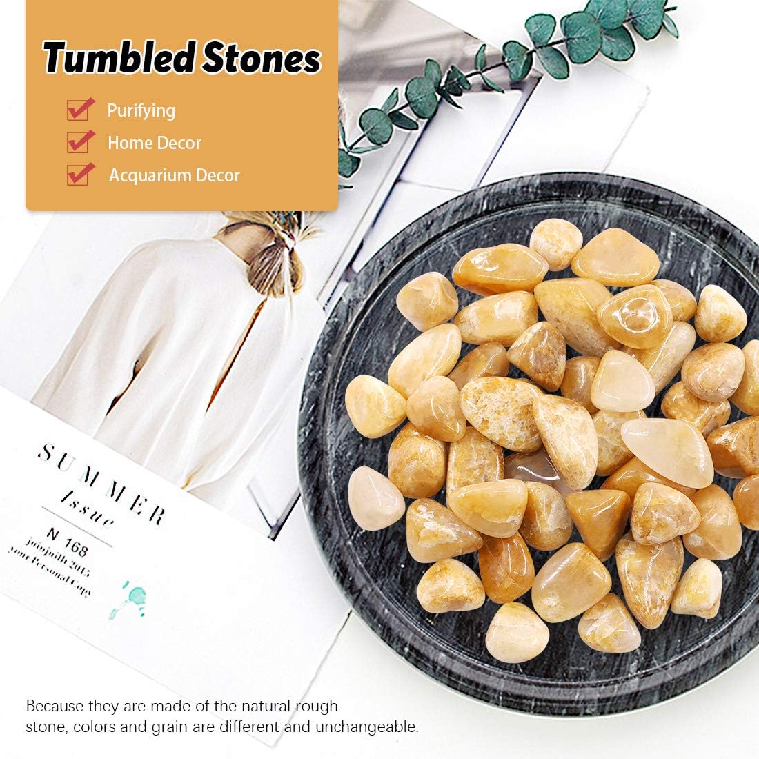Hilitchi 1lb Bulk Large Natural Tumbled Polished Brazilian Stones Gemstone Healing Crystals Quartz for Wicca, Reiki, and Energy Crystal Healing (Yellow Aventurine About 1lb/450g/16oz/bag)