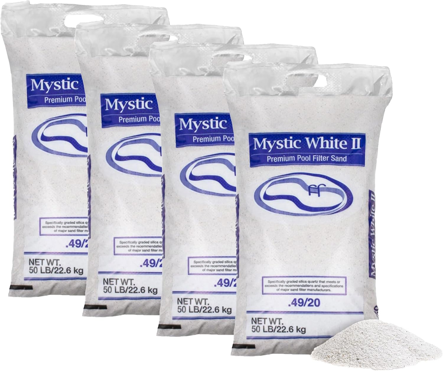 U.S. Silica Mystic White II Pool Filter Sand, Premium Silica for Pool Filter Pumps, 50-Pound Bags, Pack of 4, White