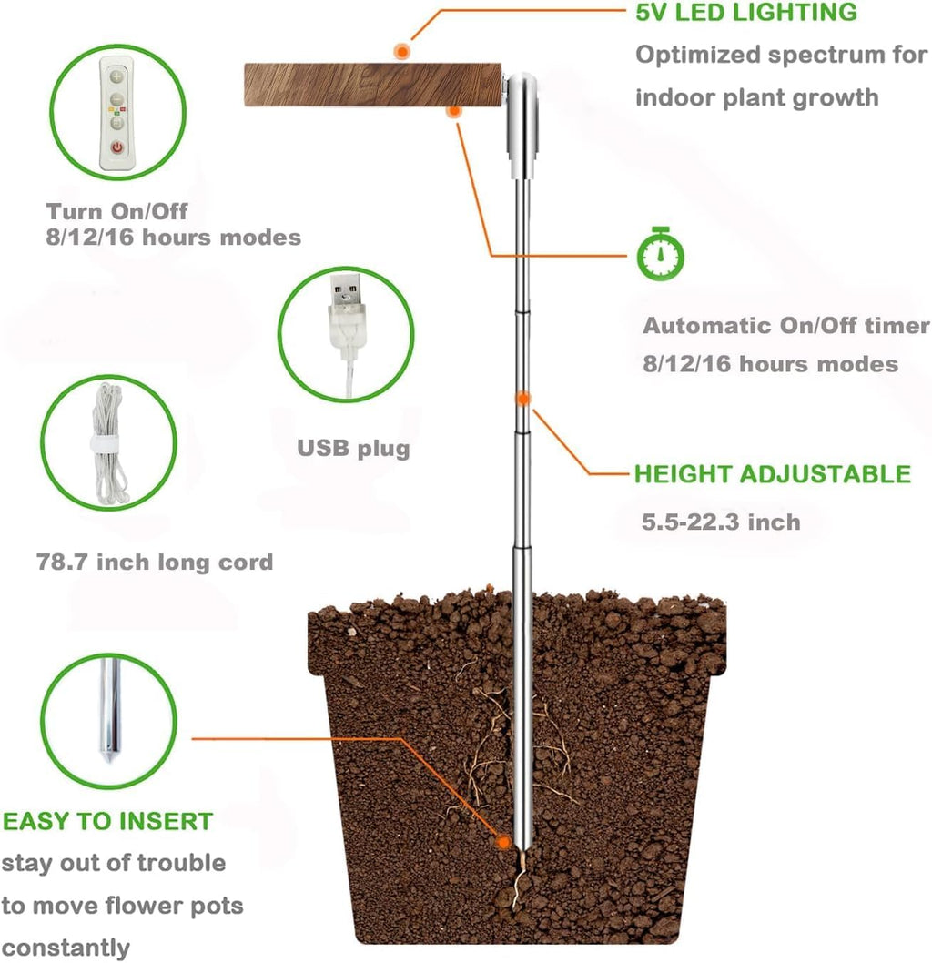 Plant Grow Light,Yadoker LED Growing Light Full Spectrum for Indoor Plants,Height Adjustable, Automatic Timer, 5V Low Safe Voltage,Idea for Small Plant Light