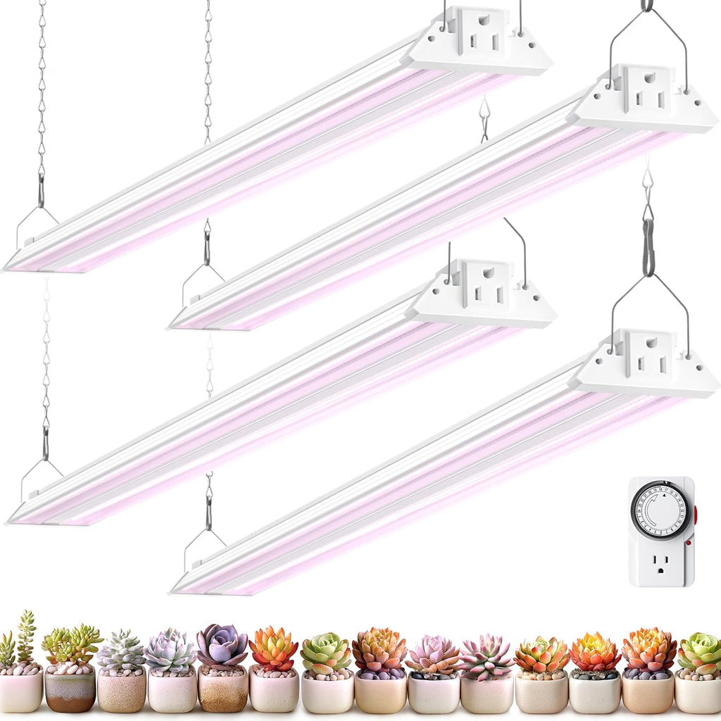 Barrina TX72 4FT Grow Lights for Seed Starting, 288W(4 x 72W, 2000W Equivalent), Full Spectrum, Linkable, High PPFD, Mechanical Timer, Grow Lights for Indoor Plants with On/Off Switch, 4 Packs