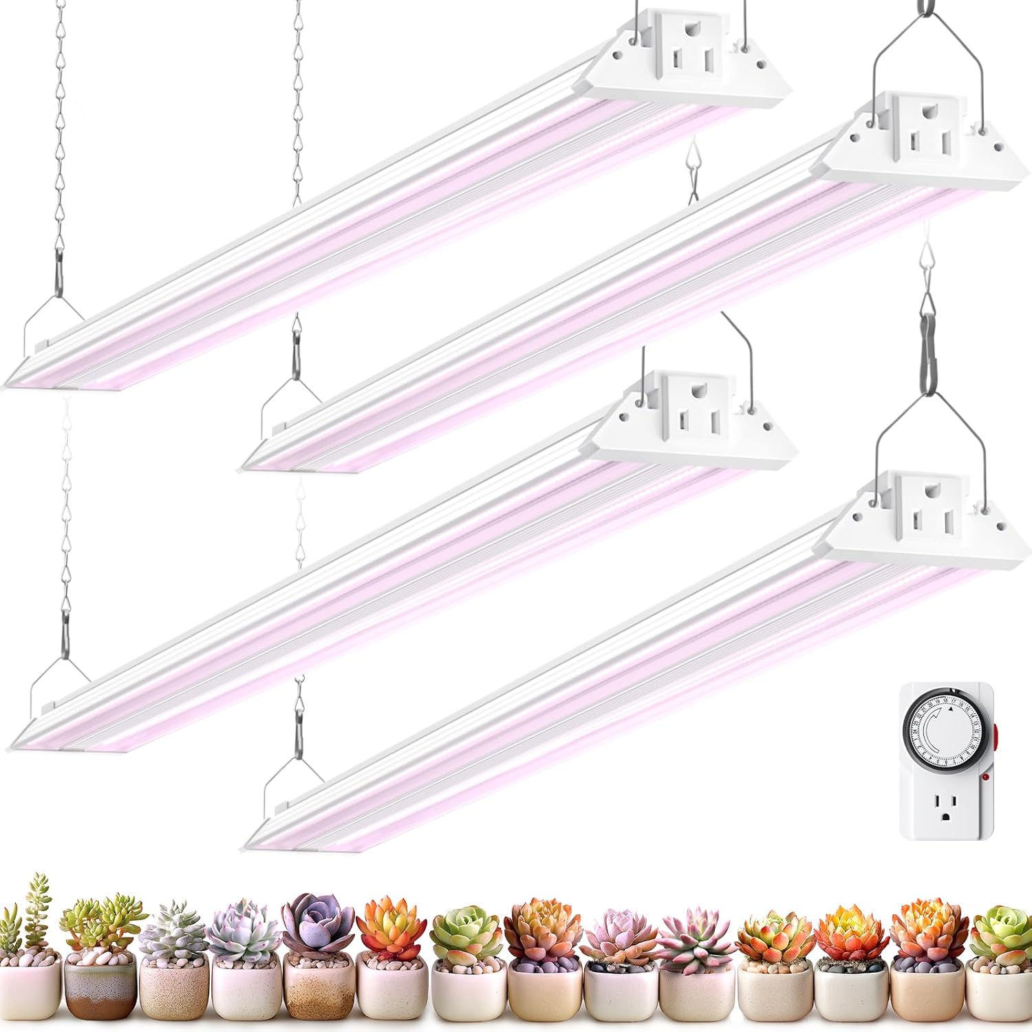 Barrina TX72 4FT Grow Lights for Seed Starting, 288W(4 x 72W, 2000W Equivalent), Full Spectrum, Linkable, High PPFD, Mechanical Timer, Grow Lights for Indoor Plants with On/Off Switch, 4 Packs